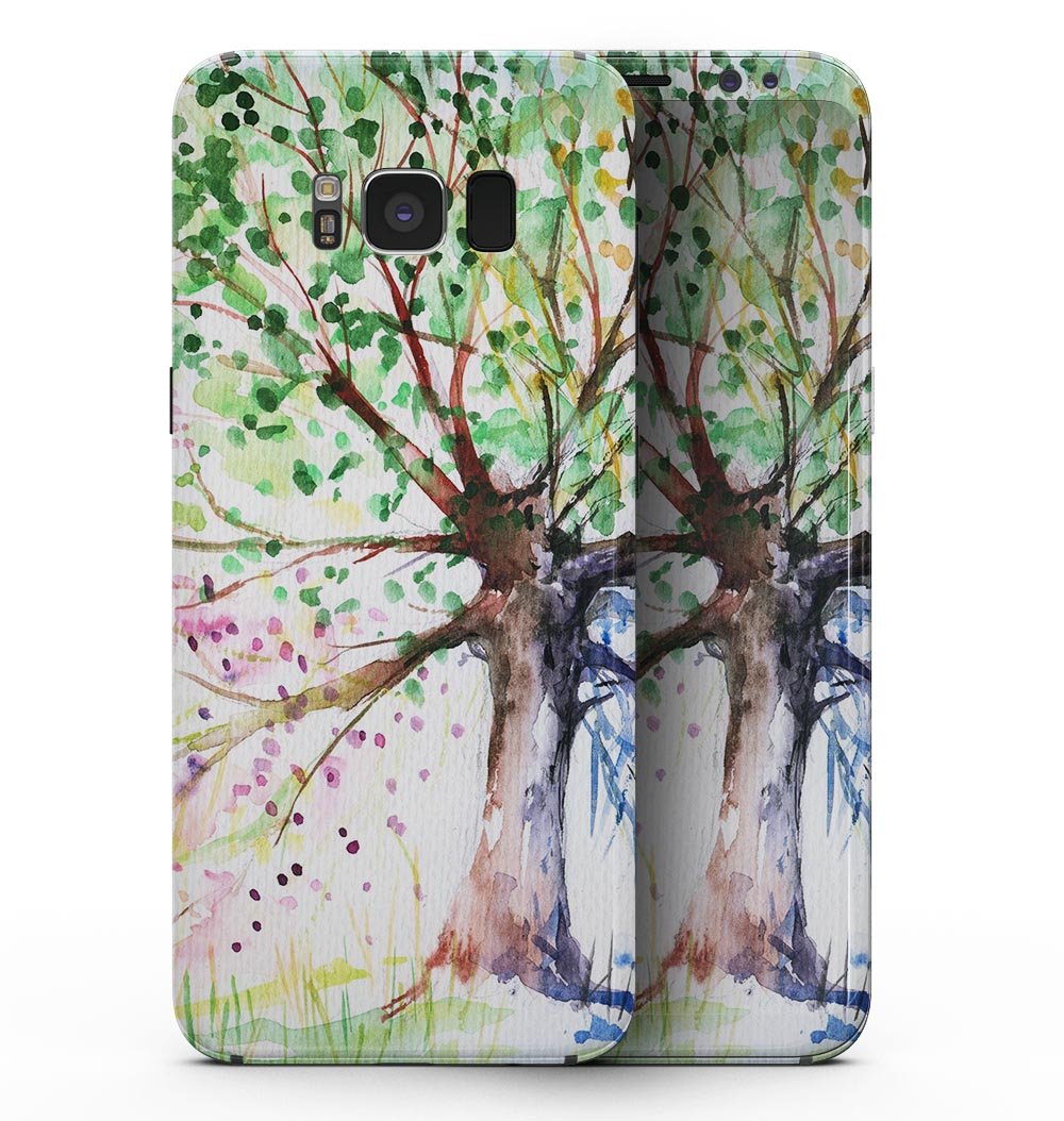 Samsung Galaxy S8 with Abstract Colorful WaterColor Vivid Tree skin, showcasing vibrant colors and artistic design.