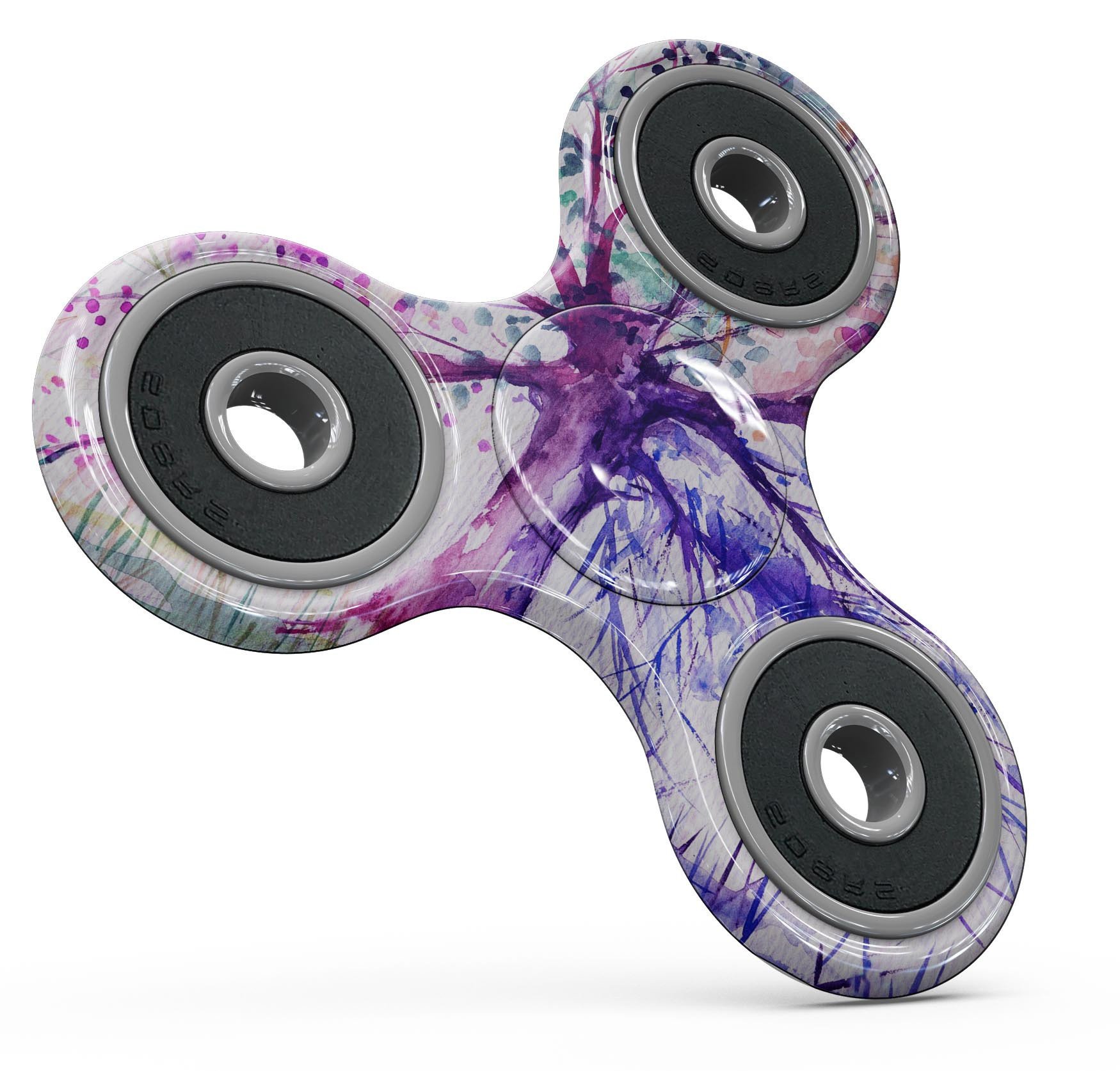 Abstract Colorful WaterColor Vivid Tree design on a fidget spinner skin, showcasing vibrant colors and intricate patterns.