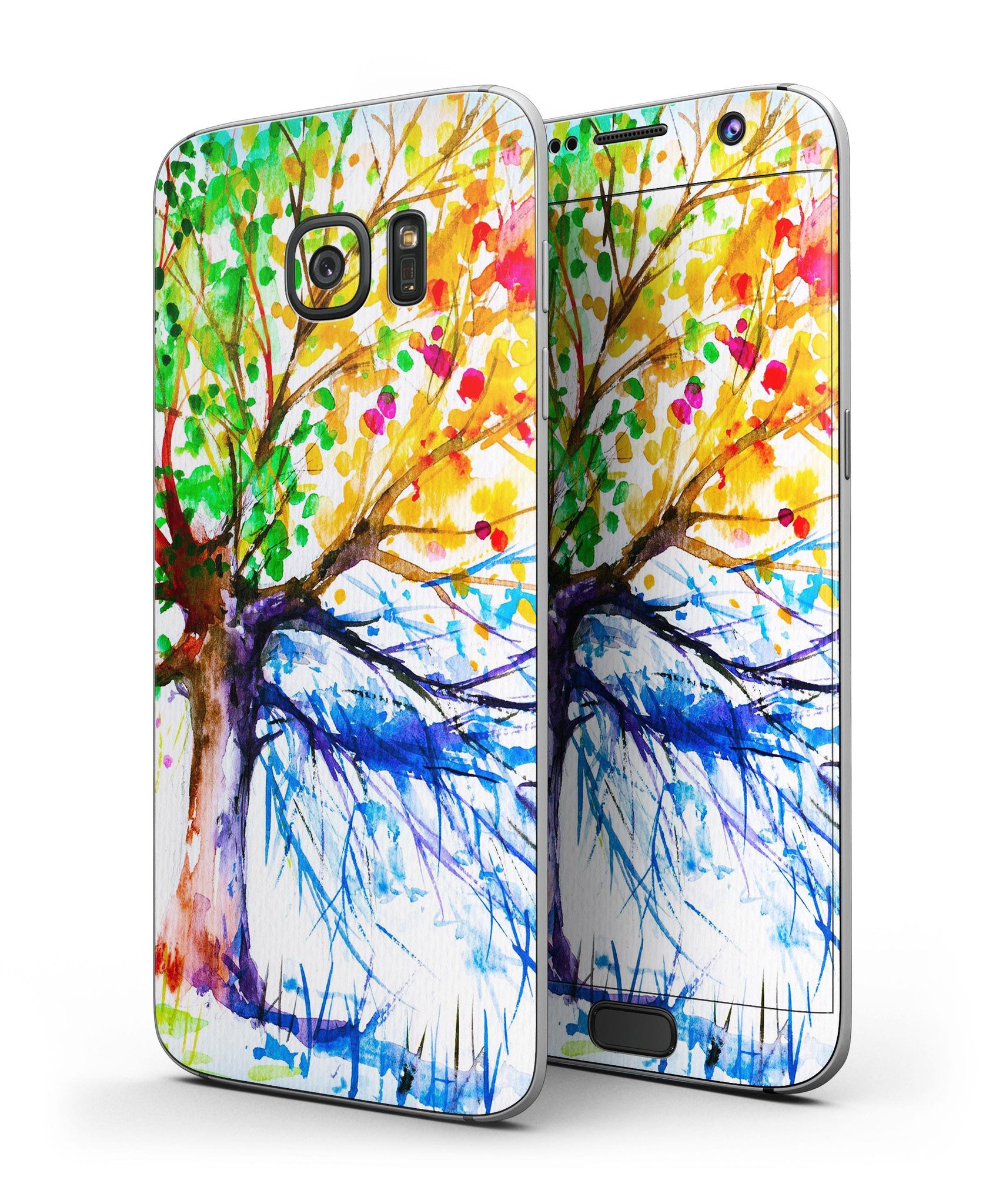 Abstract Colorful WaterColor Vivid Tree V3 skin kit for Samsung Galaxy S7 and S7 Edge, showcasing vibrant colors and intricate tree design.