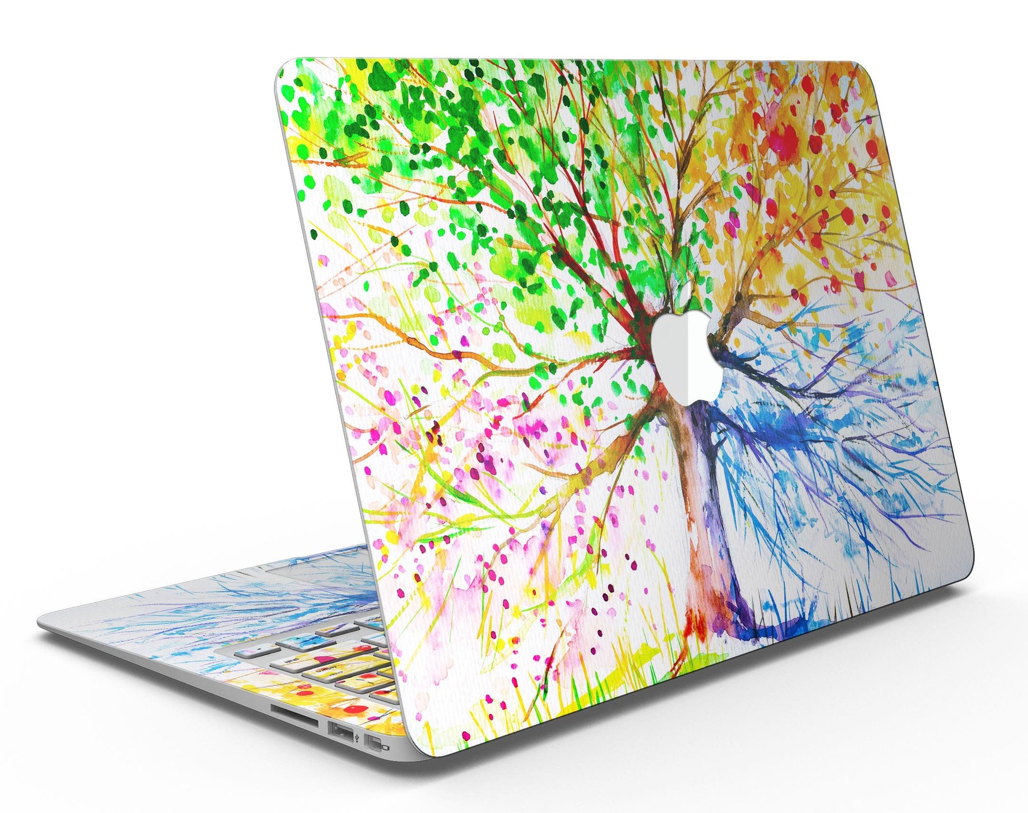 Abstract Colorful WaterColor Vivid Tree V3 skin for MacBook Air, showcasing vibrant colors and intricate design on a sleek device.