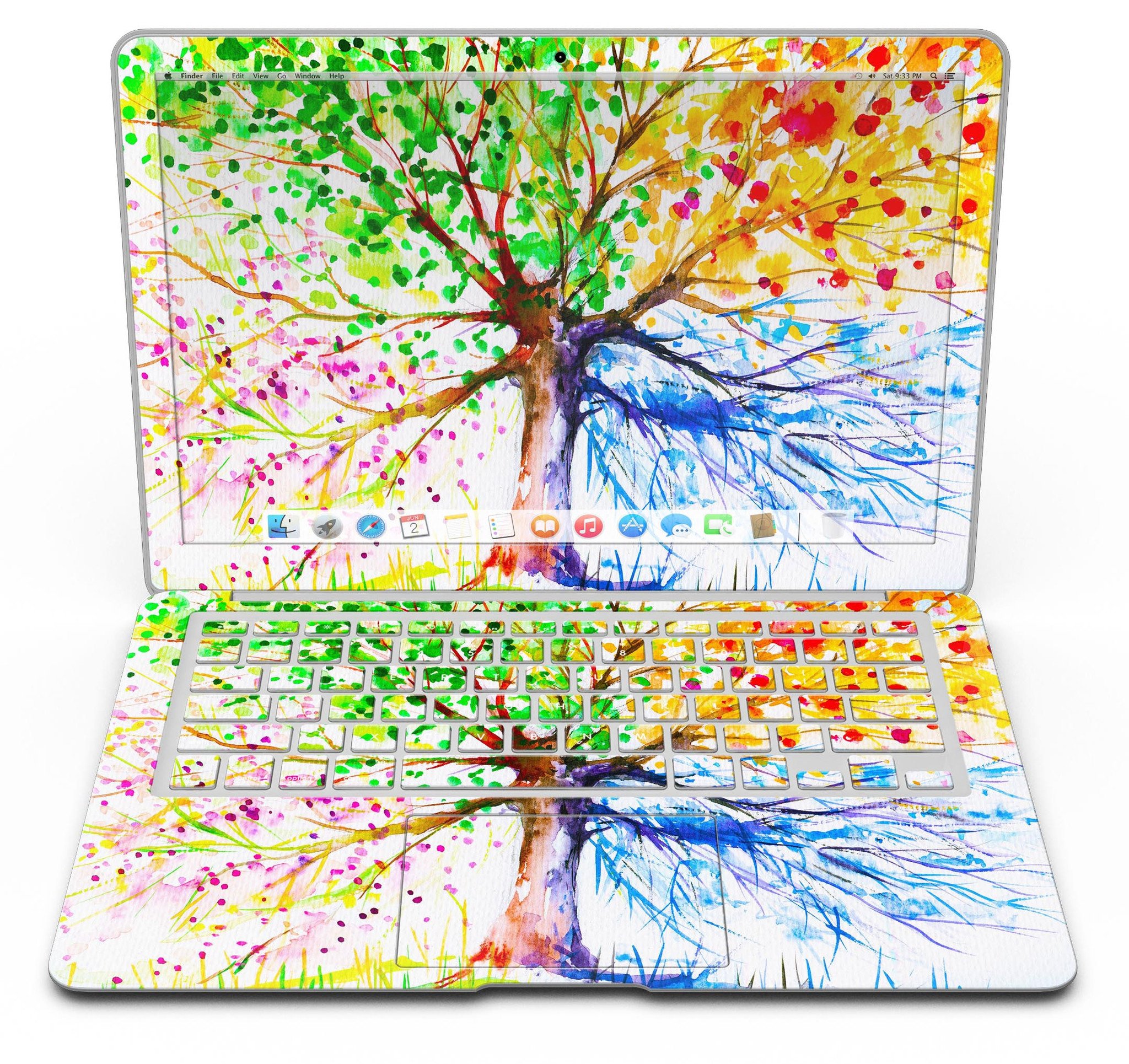 Abstract Colorful WaterColor Vivid Tree V3 skin for MacBook Air, showcasing vibrant colors and intricate design on a sleek device.