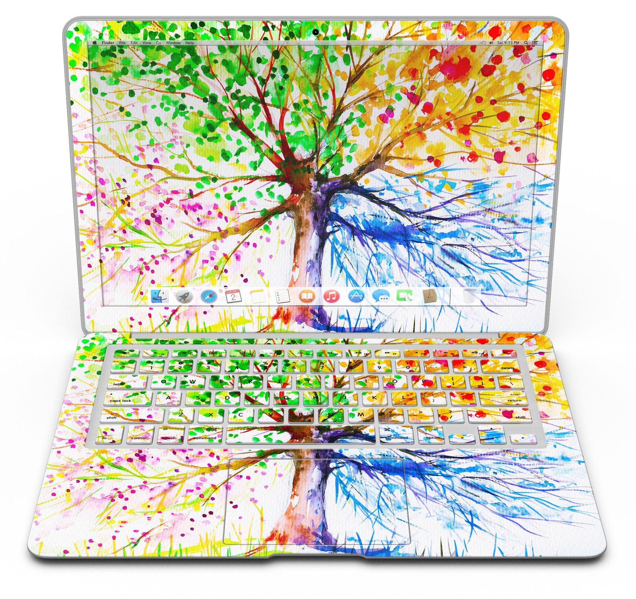 Abstract Colorful WaterColor Vivid Tree V3 skin for MacBook Air, showcasing vibrant colors and intricate design on a sleek device.