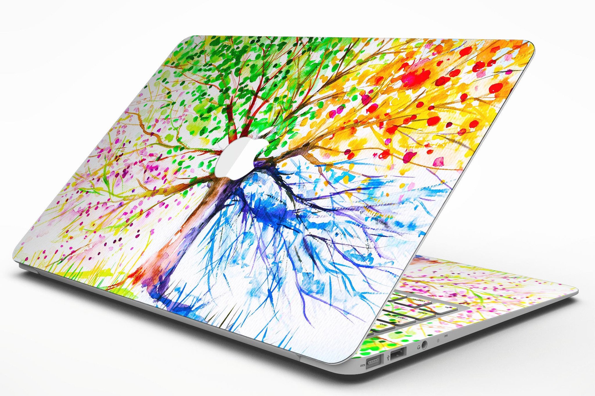 Abstract Colorful WaterColor Vivid Tree V3 skin for MacBook Air, showcasing vibrant colors and intricate design on a sleek device.