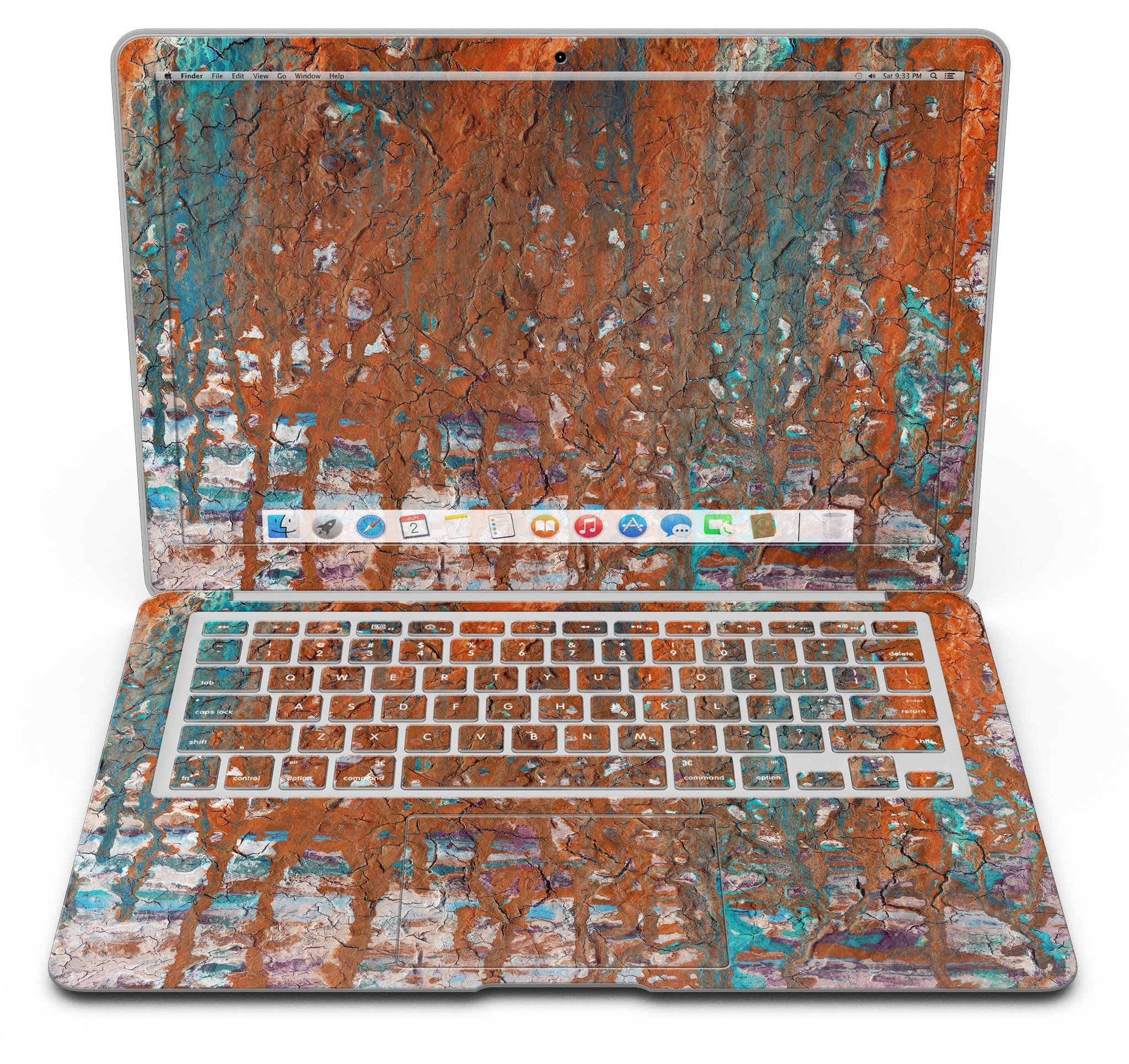 Abstract Cracked Burnt Paint Skin Kit for MacBook Air, showcasing a stylish design that protects the device.