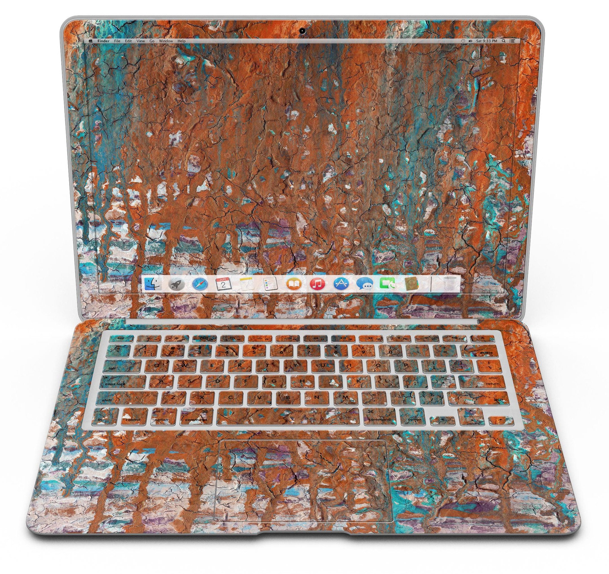 Abstract Cracked Burnt Paint Skin Kit for MacBook Air, showcasing a stylish design that protects the device.