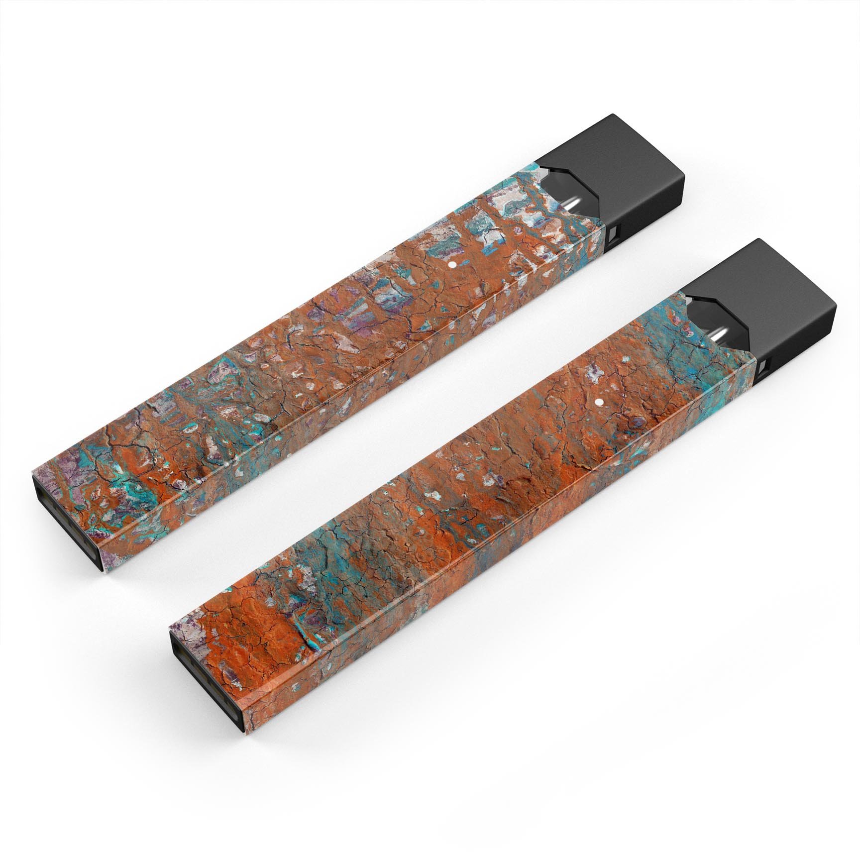 Abstract Cracked Burnt Paint skin-wrap for JUUL vaping device, showcasing vibrant colors and unique design.