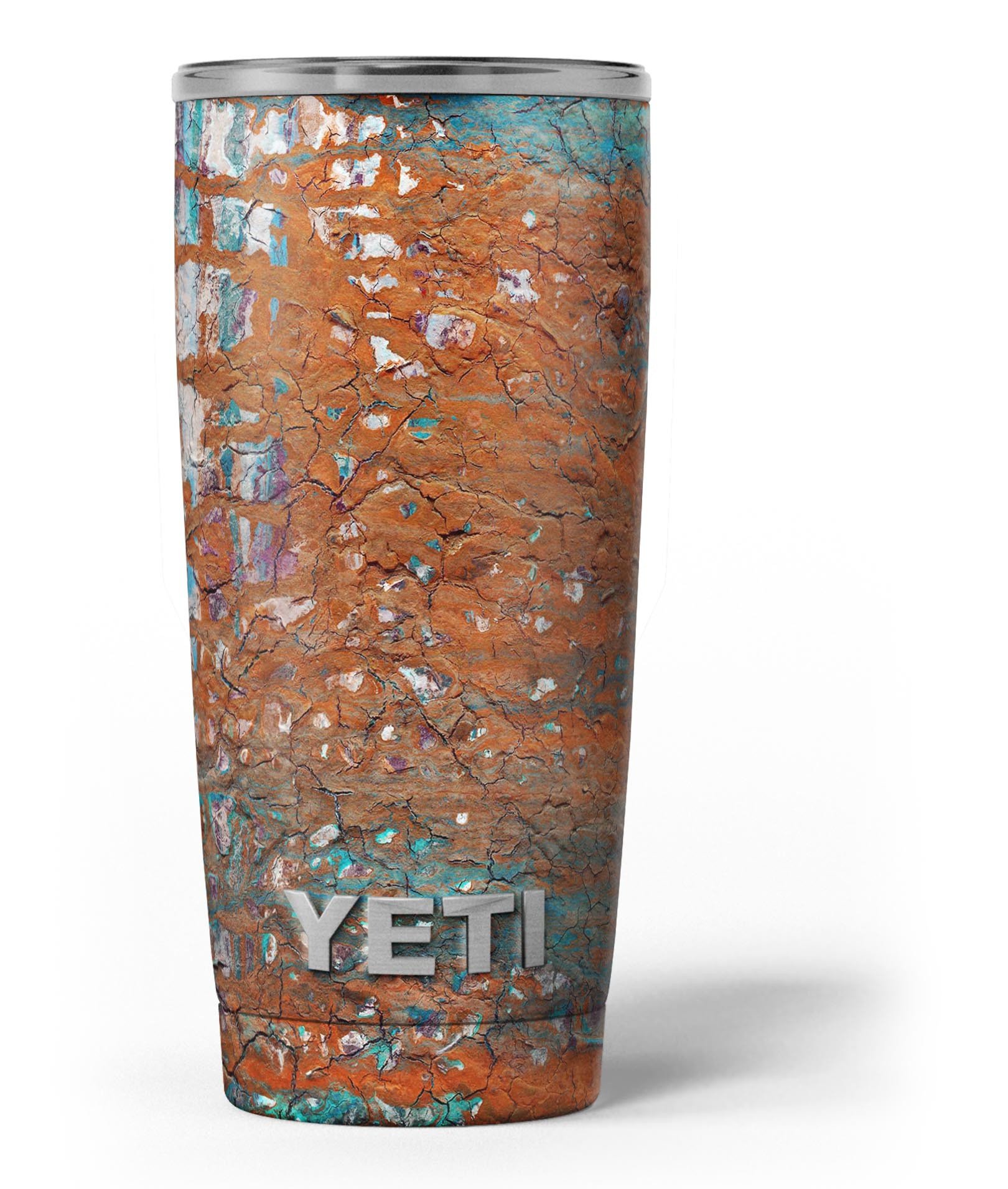 Abstract Cracked Burnt Paint vinyl wrap skin for Yeti Cooler, showcasing vibrant colors and unique design.