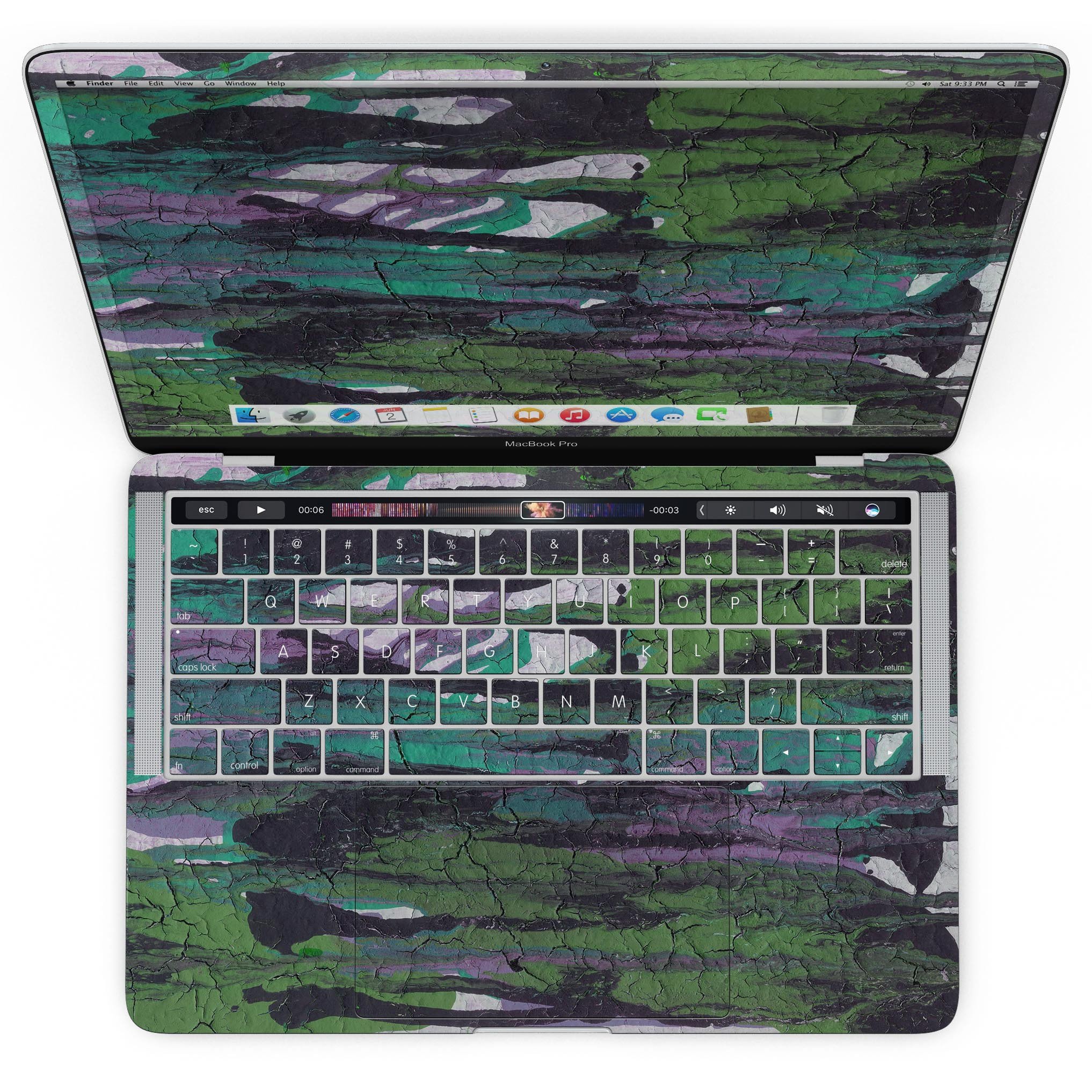 Abstract Cracked Green Paint Wall skin for MacBook Pro, showcasing a stylish design that protects the device.