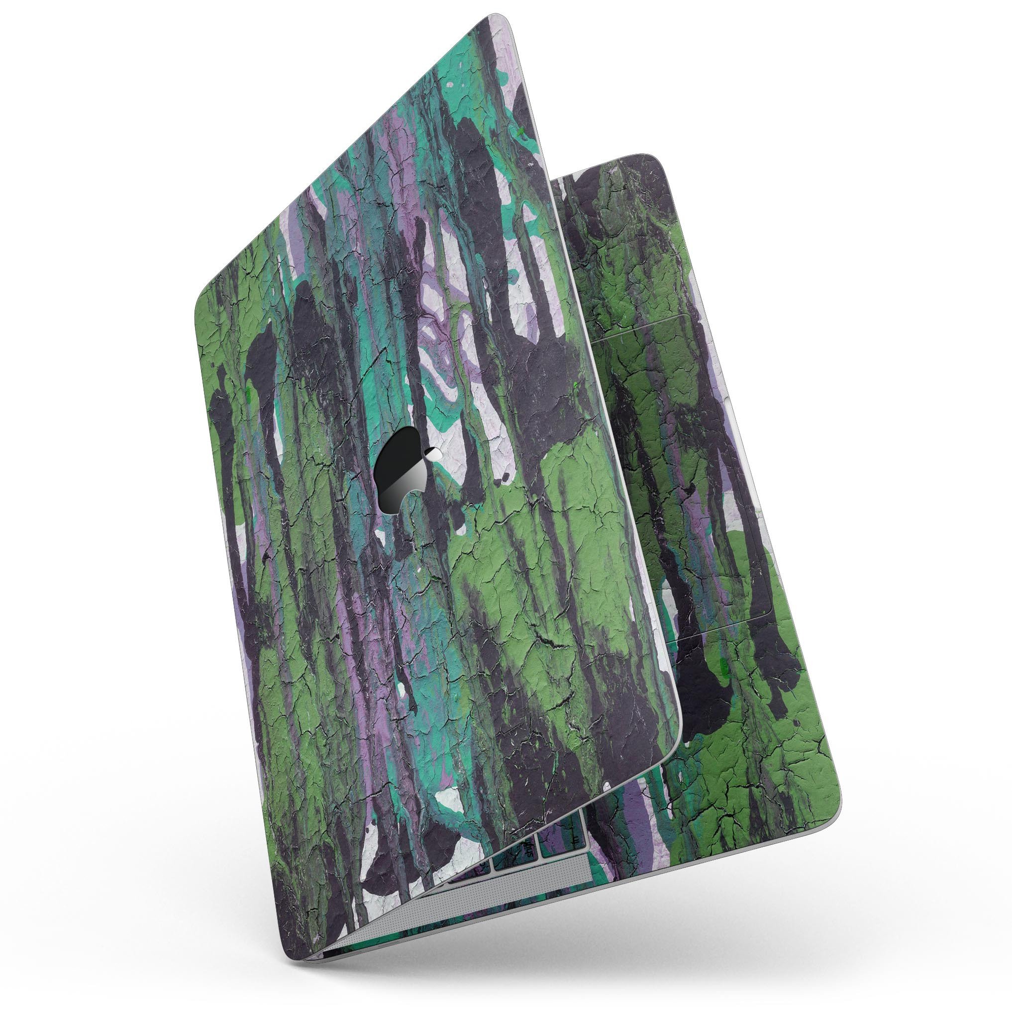 Abstract Cracked Green Paint Wall skin for MacBook Pro, showcasing a stylish design that protects the device.