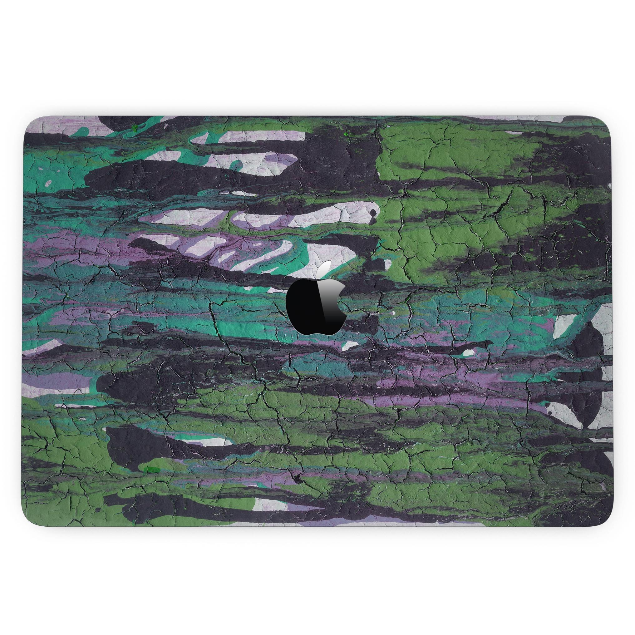 Abstract Cracked Green Paint Wall skin for MacBook Pro, showcasing a stylish design that protects the device.