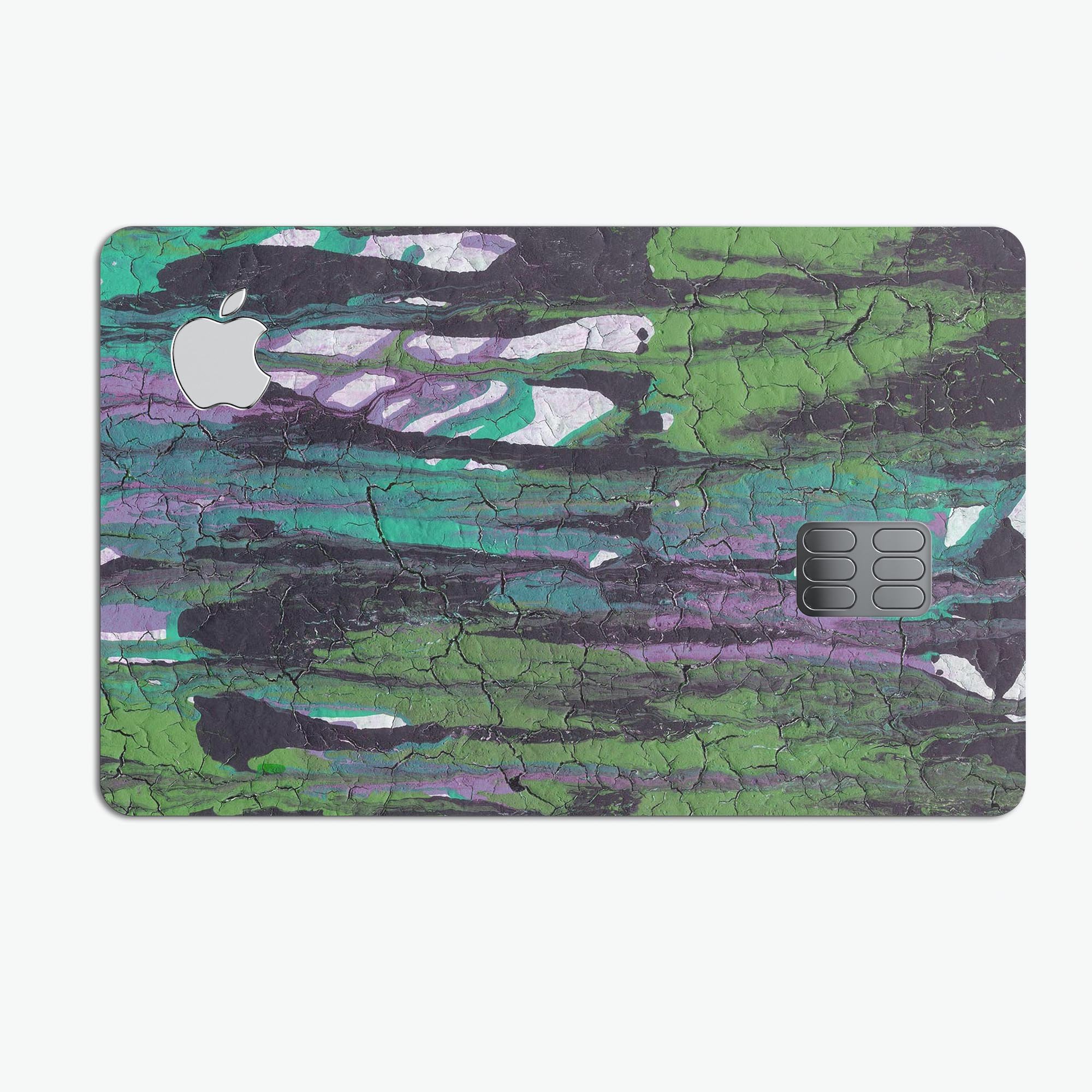 Abstract Cracked Green Paint Wall decal skin for Apple Card, showcasing a unique design and premium quality.