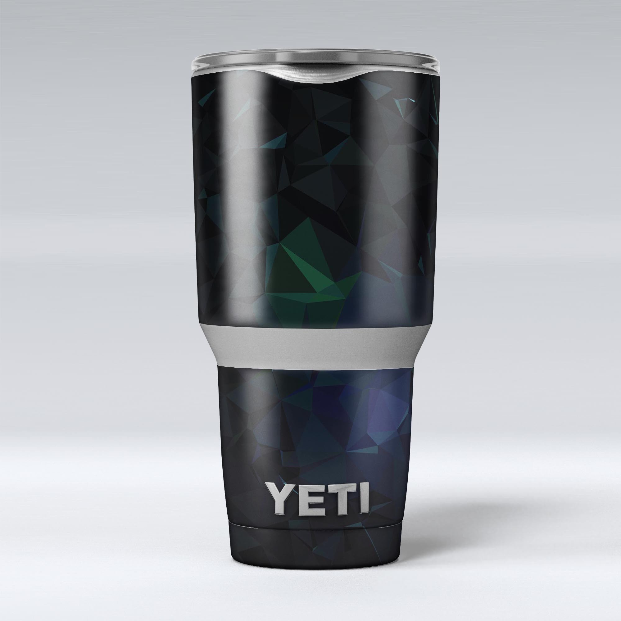 Abstract Dark Blue Geometric Shapes skin decal vinyl wrap kit for Yeti Coolers, showcasing a stylish design that enhances protection and aesthetics.