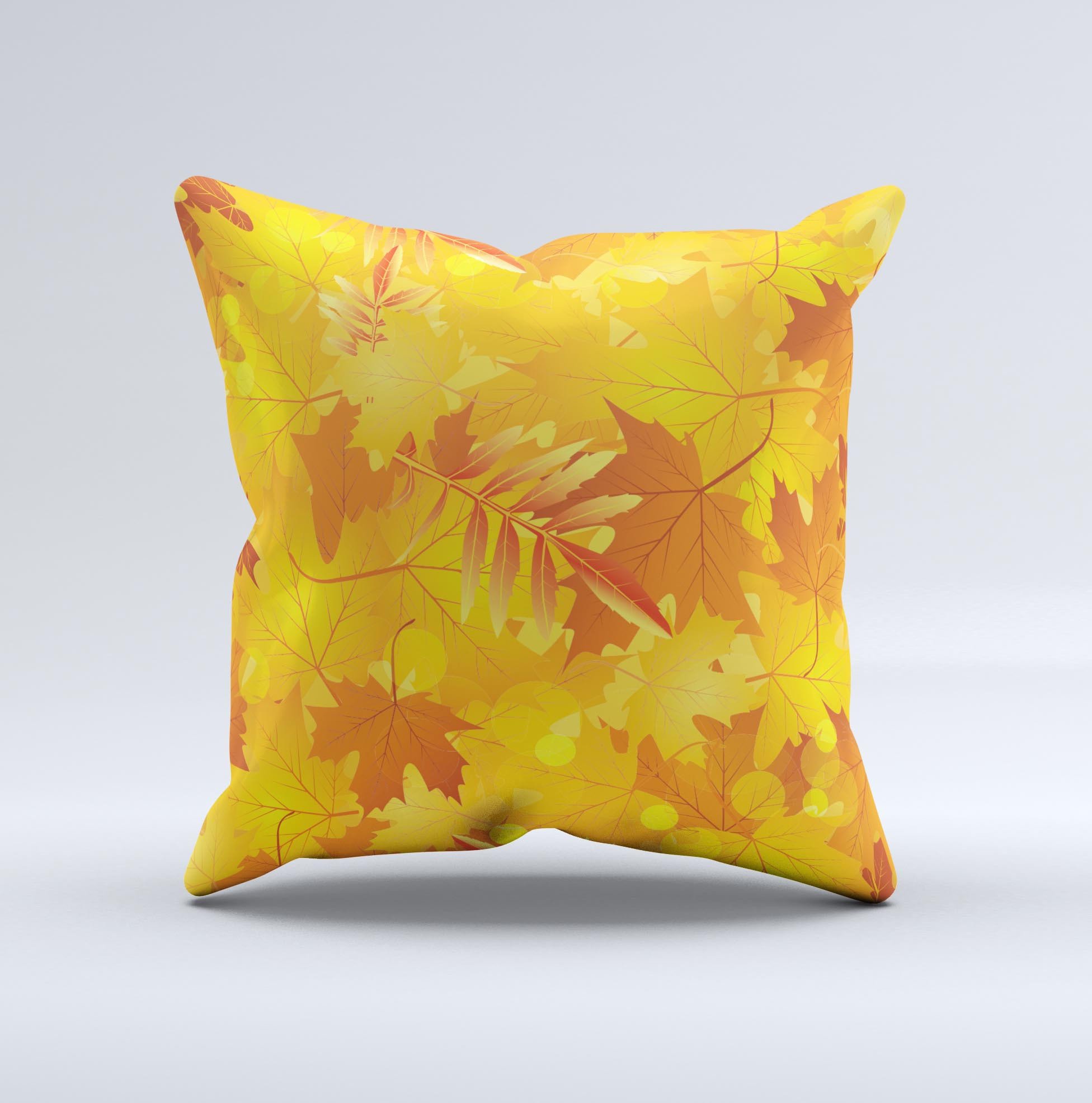 Abstract Fall Leaves Ink-Fuzed Decorative Throw Pillow featuring vibrant autumn colors and a unique design, handcrafted in Virginia.