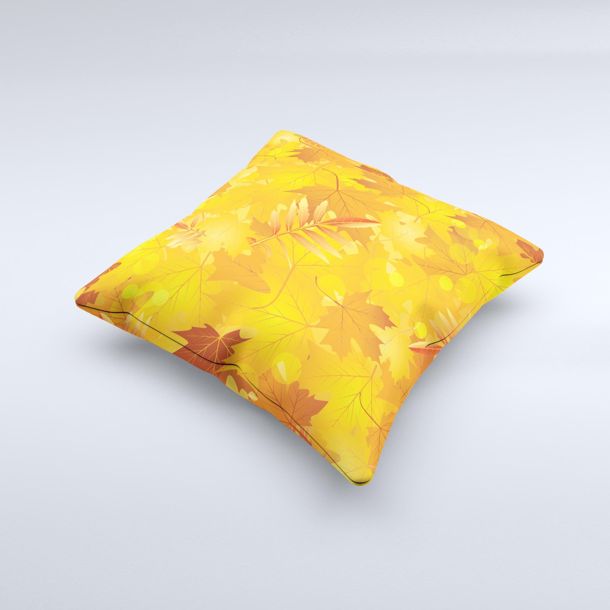 Abstract Fall Leaves Ink-Fuzed Decorative Throw Pillow featuring vibrant autumn colors and a unique design, handcrafted in Virginia.