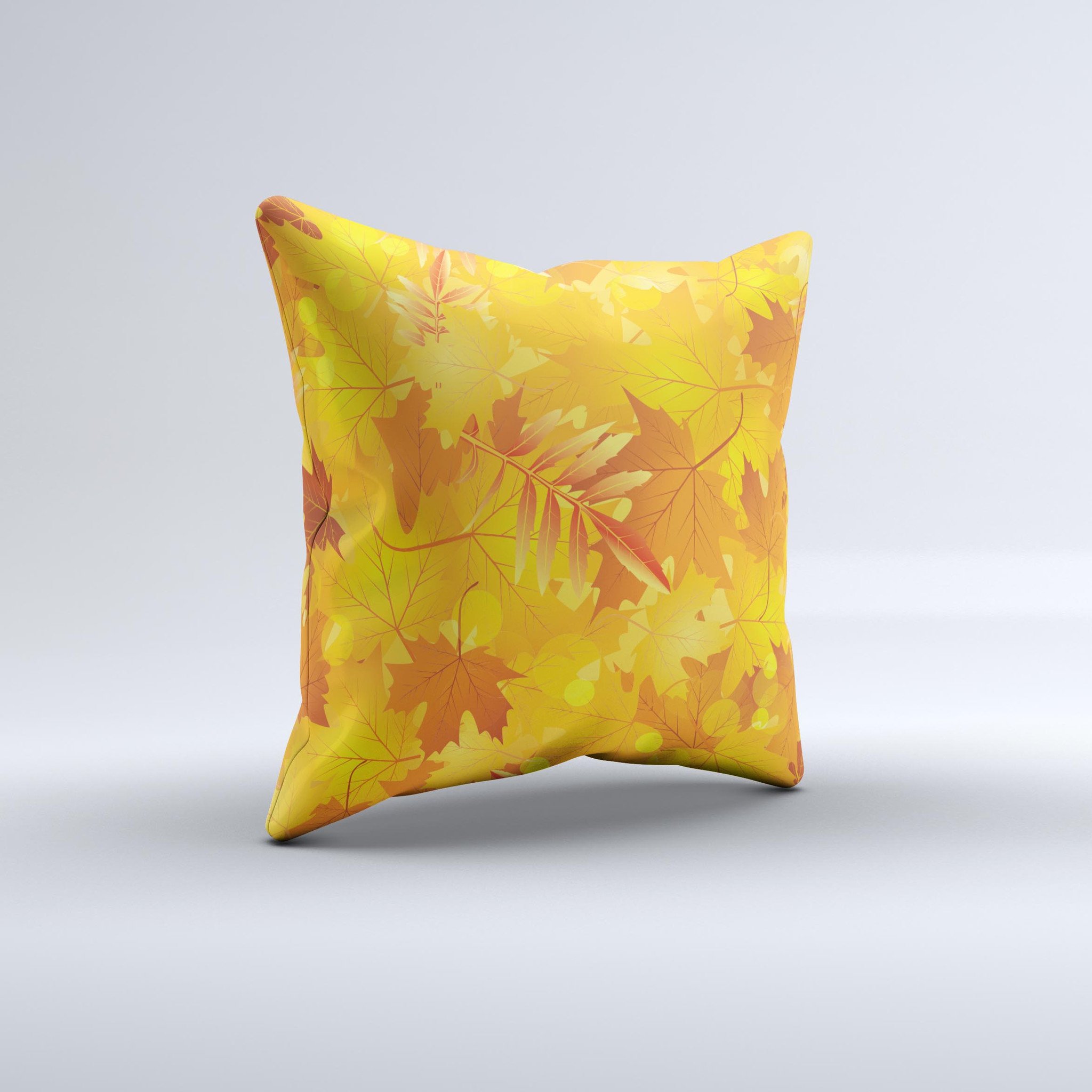 Abstract Fall Leaves Ink-Fuzed Decorative Throw Pillow featuring vibrant autumn colors and a unique design, handcrafted in Virginia.