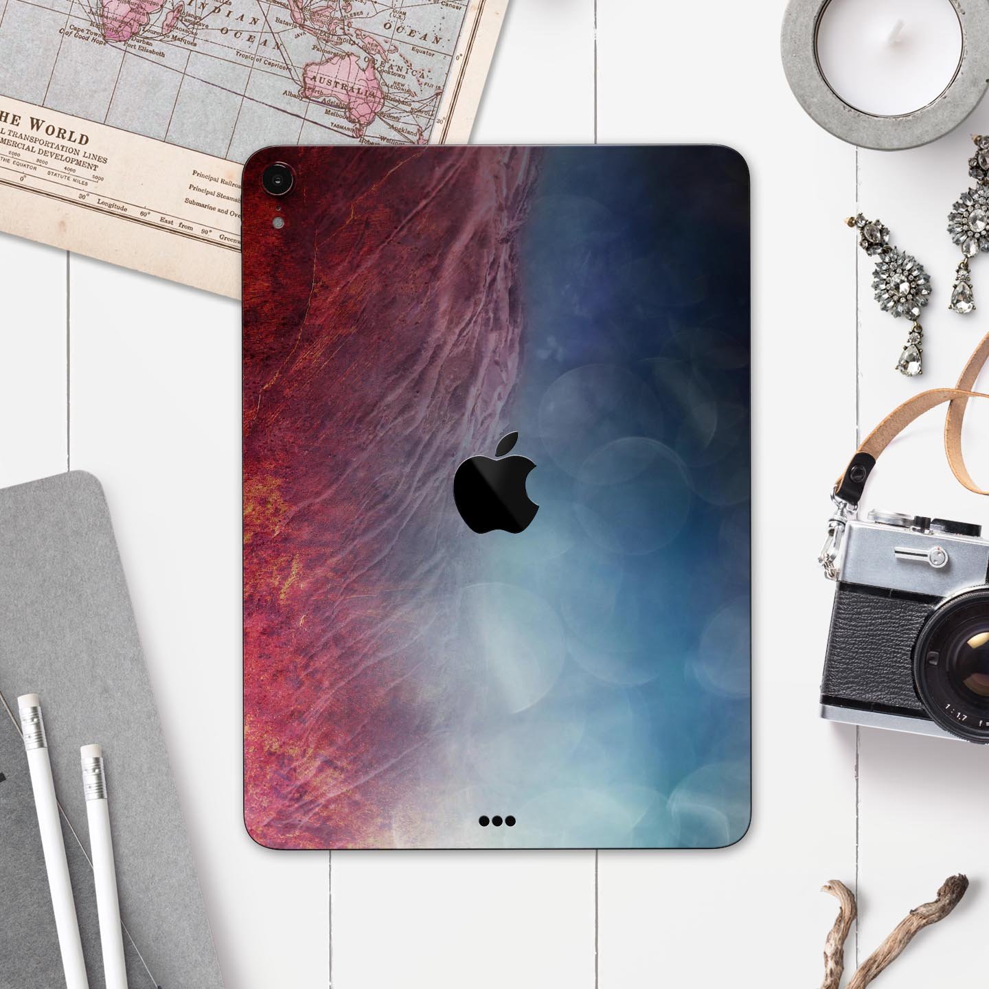 Abstract Fire & Ice V10 skin decal for Apple iPad Pro, showcasing vibrant colors and unique design for full body protection.