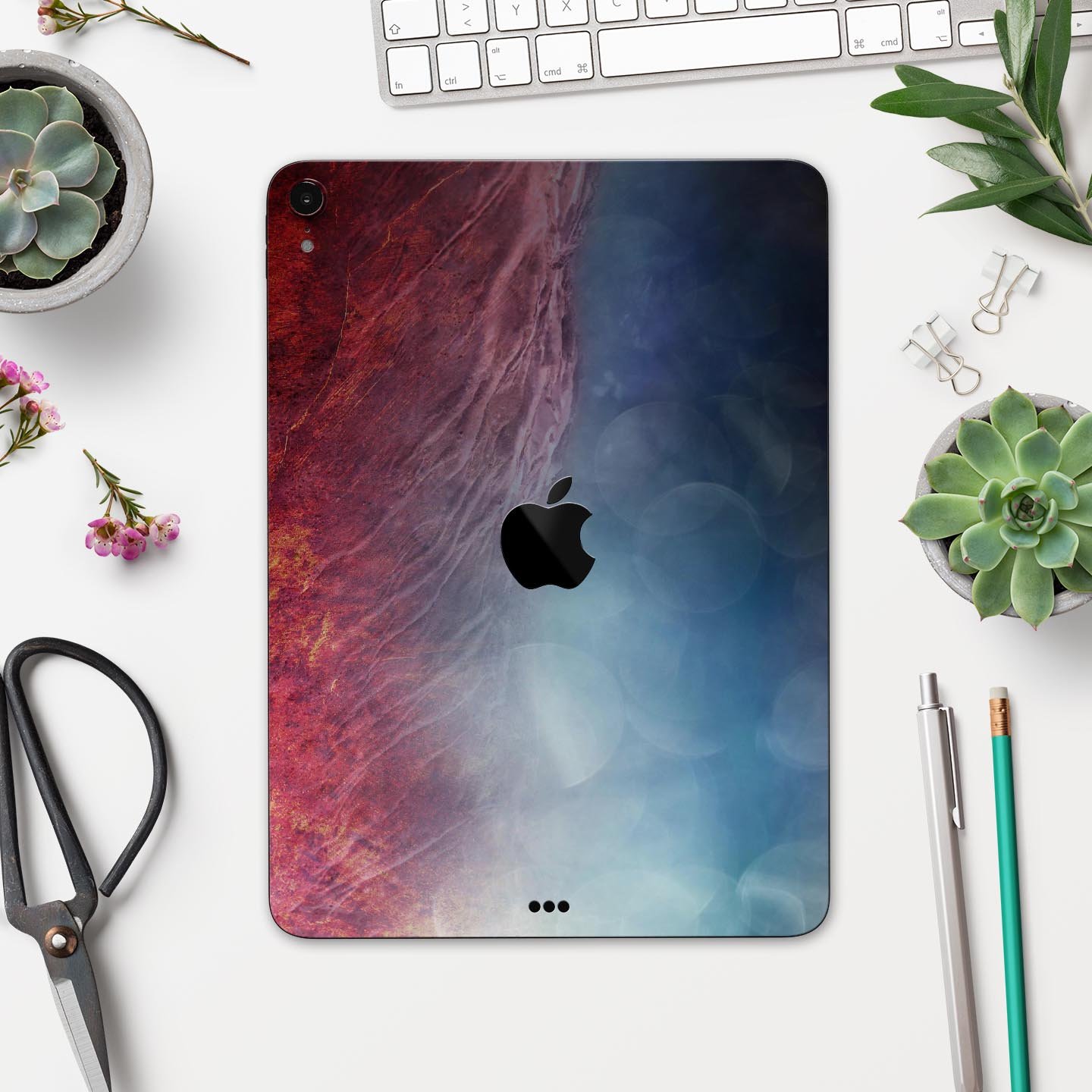 Abstract Fire & Ice V10 skin decal for Apple iPad Pro, showcasing vibrant colors and unique design for full body protection.