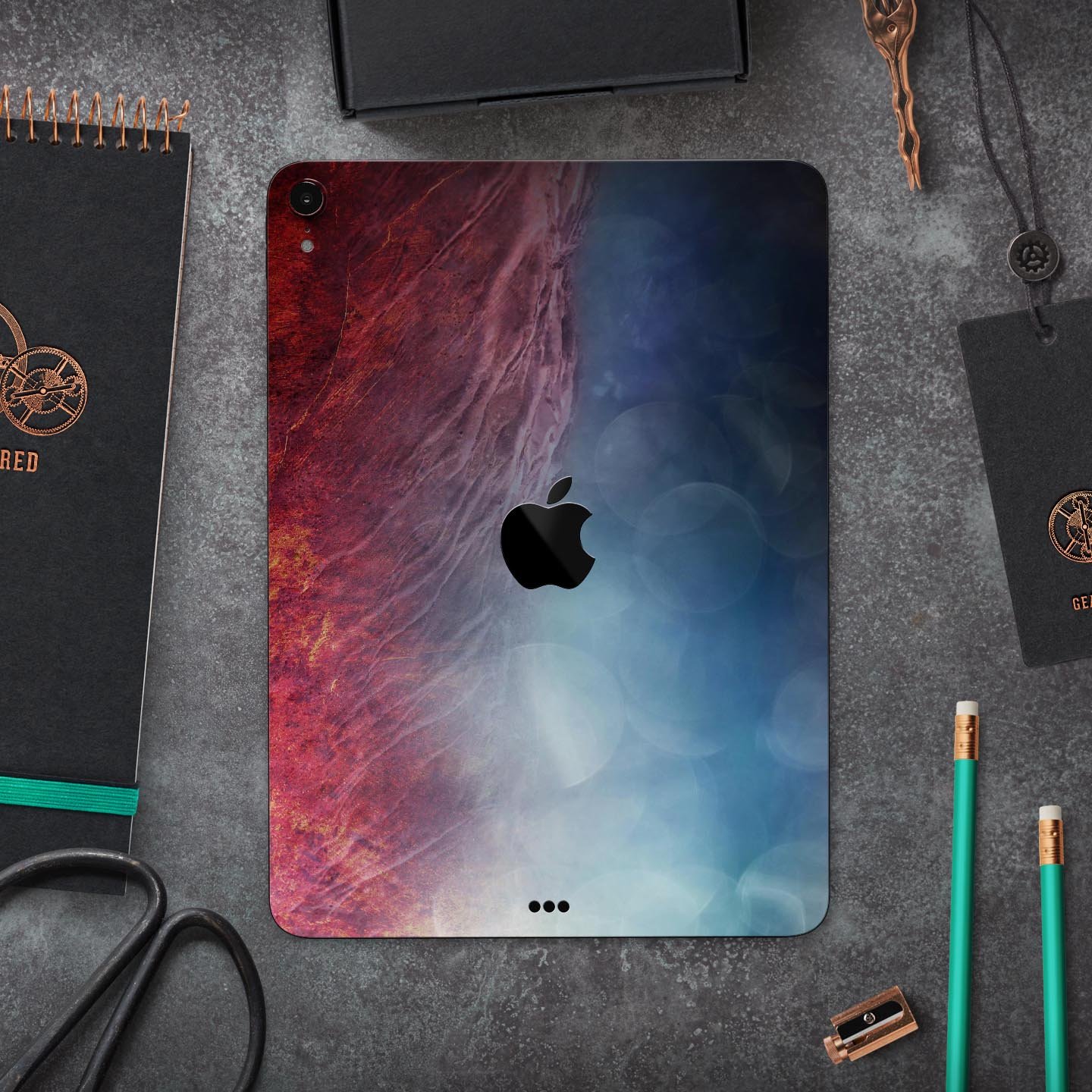 Abstract Fire & Ice V10 skin decal for Apple iPad Pro, showcasing vibrant colors and unique design for full body protection.