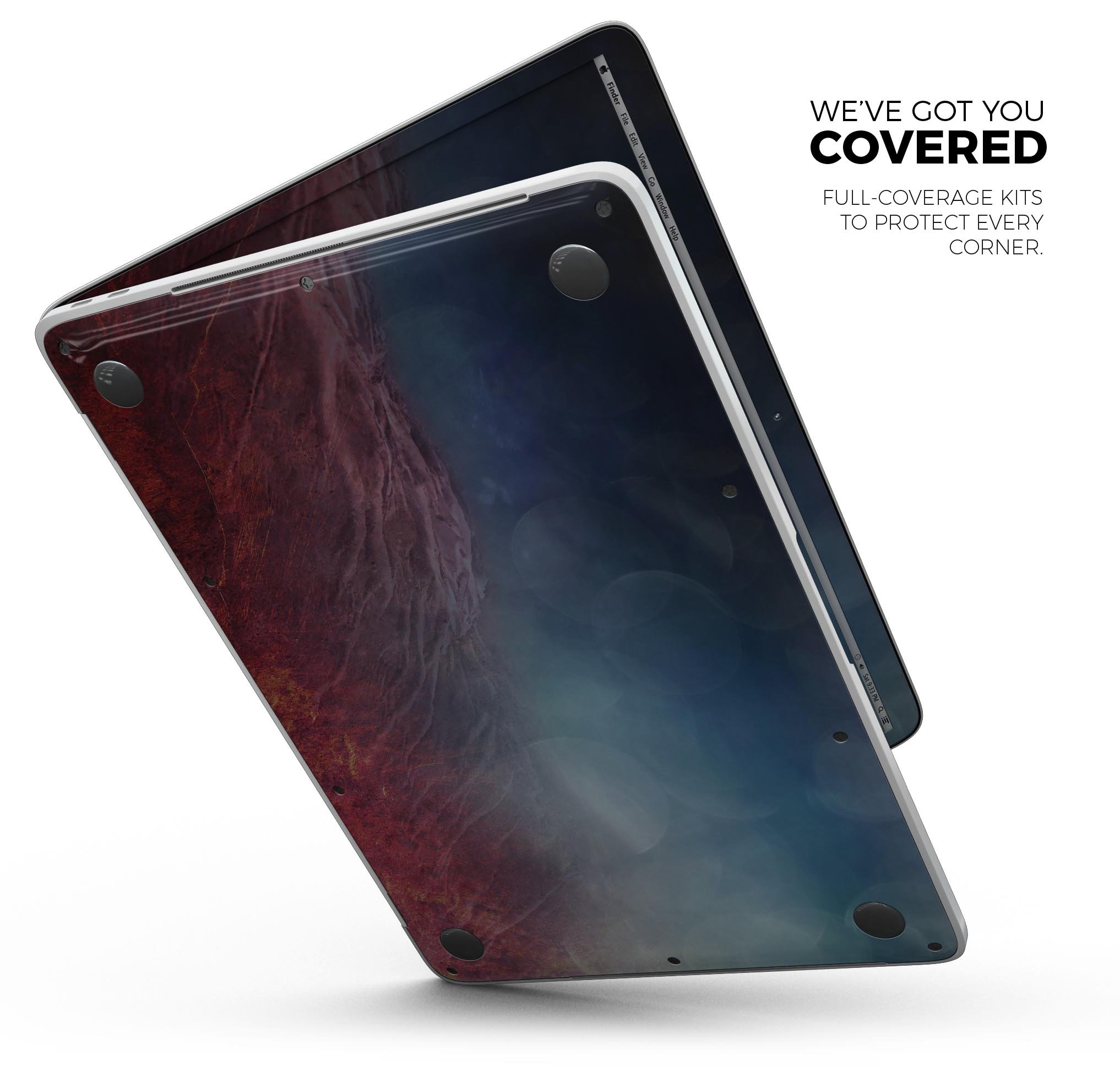 Abstract Fire & Ice V10 skin decal wrap kit for MacBook, showcasing vibrant colors and a sleek design.