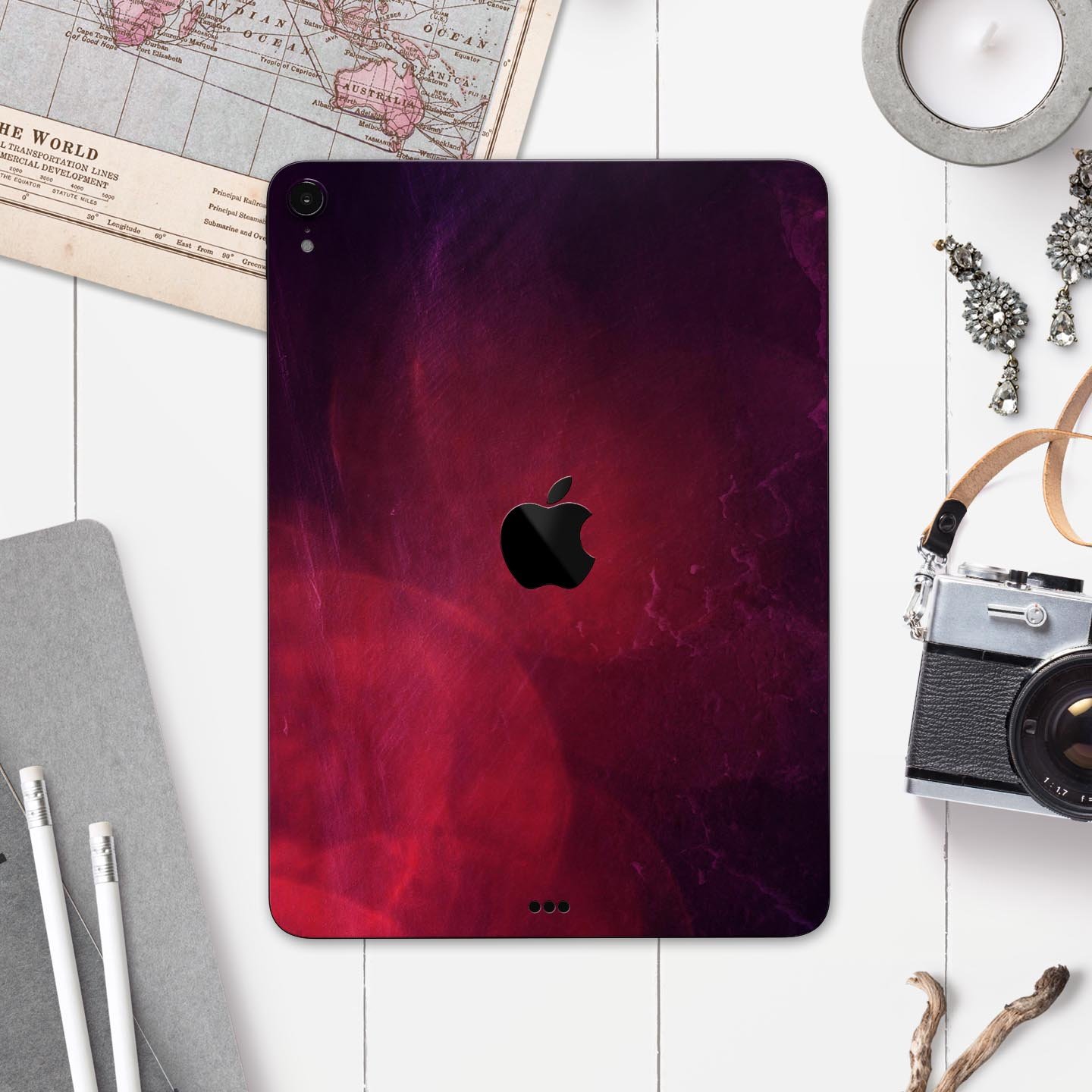 Abstract Fire & Ice V12 Full Body Skin Decal for Apple iPad Pro, showcasing vibrant colors and premium 3M material.