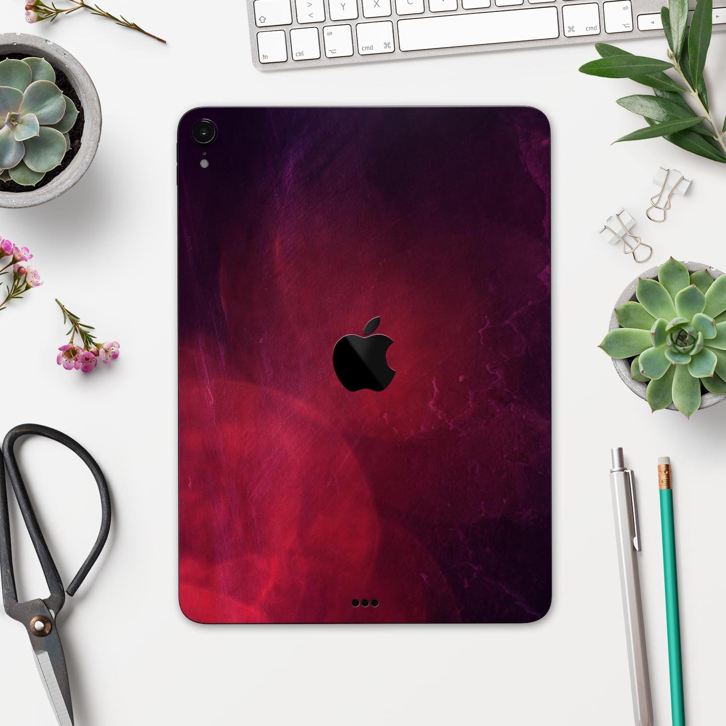 Abstract Fire & Ice V12 Full Body Skin Decal for Apple iPad Pro, showcasing vibrant colors and premium 3M material.