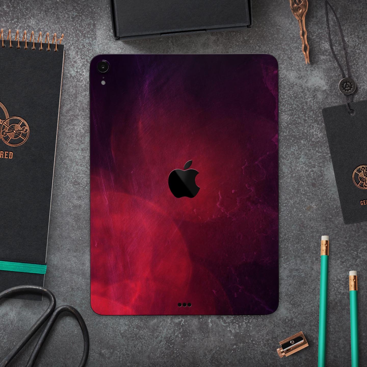 Abstract Fire & Ice V12 Full Body Skin Decal for Apple iPad Pro, showcasing vibrant colors and premium 3M material.