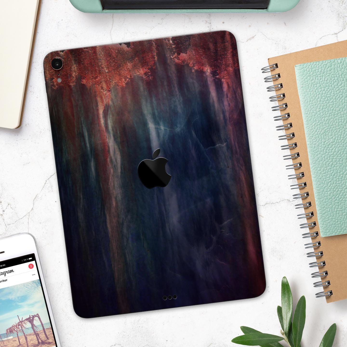 Abstract Fire & Ice V14 Full Body Skin Decal for Apple iPad Pro, showcasing vibrant colors and unique design.