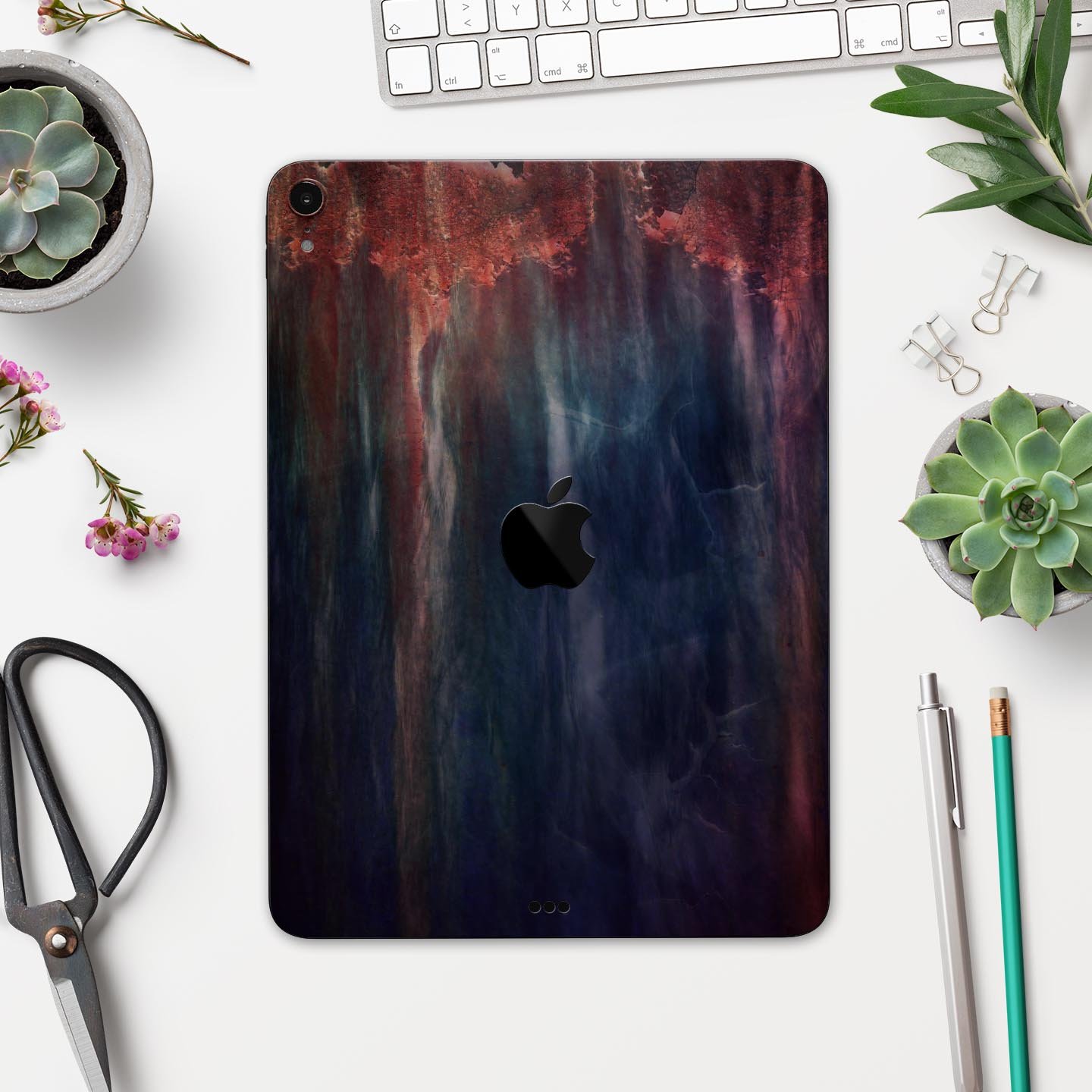 Abstract Fire & Ice V14 Full Body Skin Decal for Apple iPad Pro, showcasing vibrant colors and unique design.