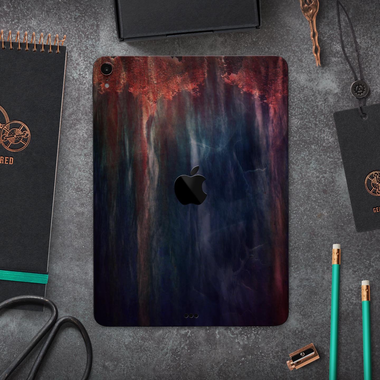 Abstract Fire & Ice V14 Full Body Skin Decal for Apple iPad Pro, showcasing vibrant colors and unique design.