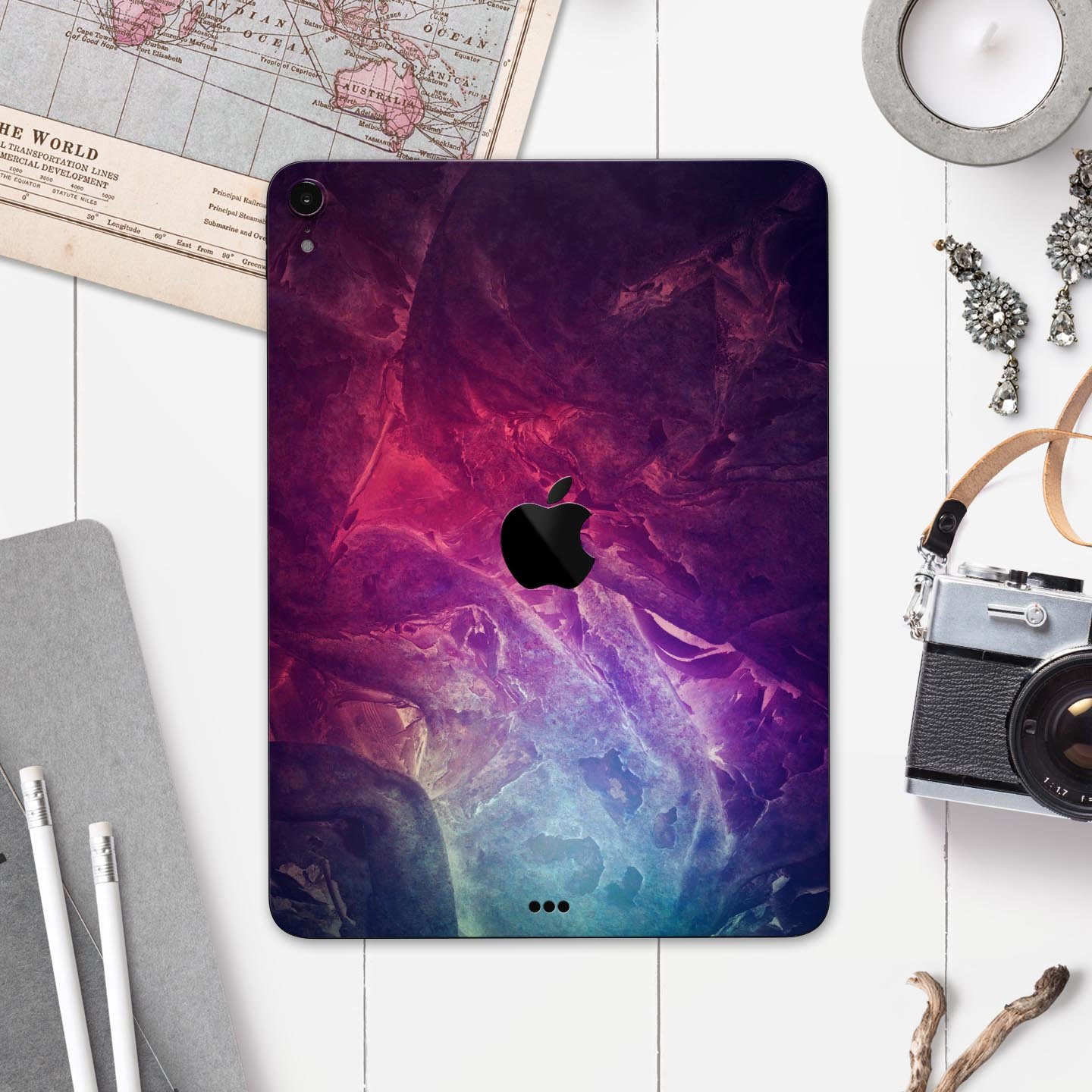 Abstract Fire & Ice V15 skin decal for Apple iPad Pro, showcasing vibrant colors and sleek design for full body protection.