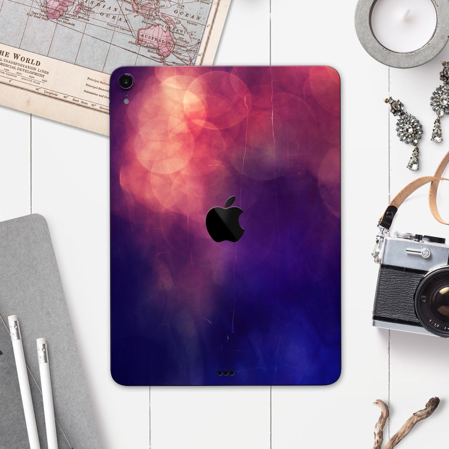 Abstract Fire & Ice V17 skin decal for Apple iPad Pro, showcasing vibrant colors and intricate design for full body protection.