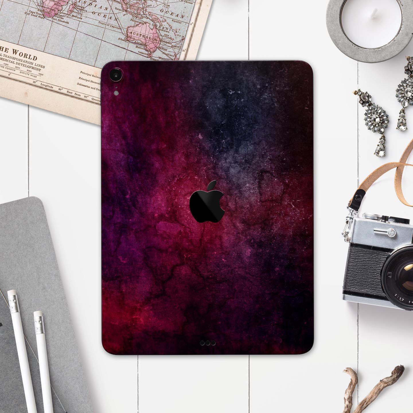 Abstract Fire & Ice V18 skin decal for Apple iPad Pro, showcasing vibrant colors and a sleek design.