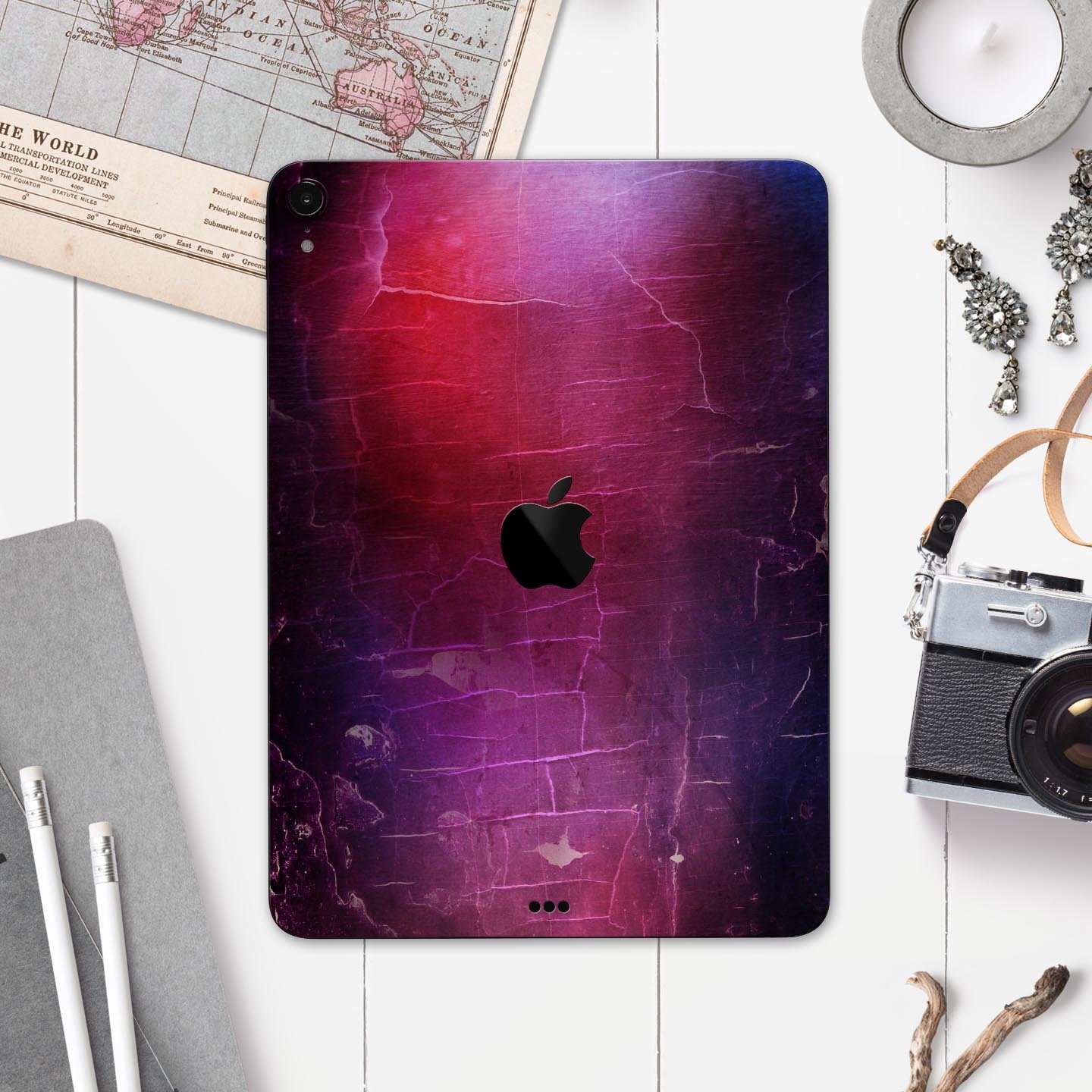 Abstract Fire & Ice V3 skin decal for Apple iPad Pro, showcasing vibrant colors and sleek design.