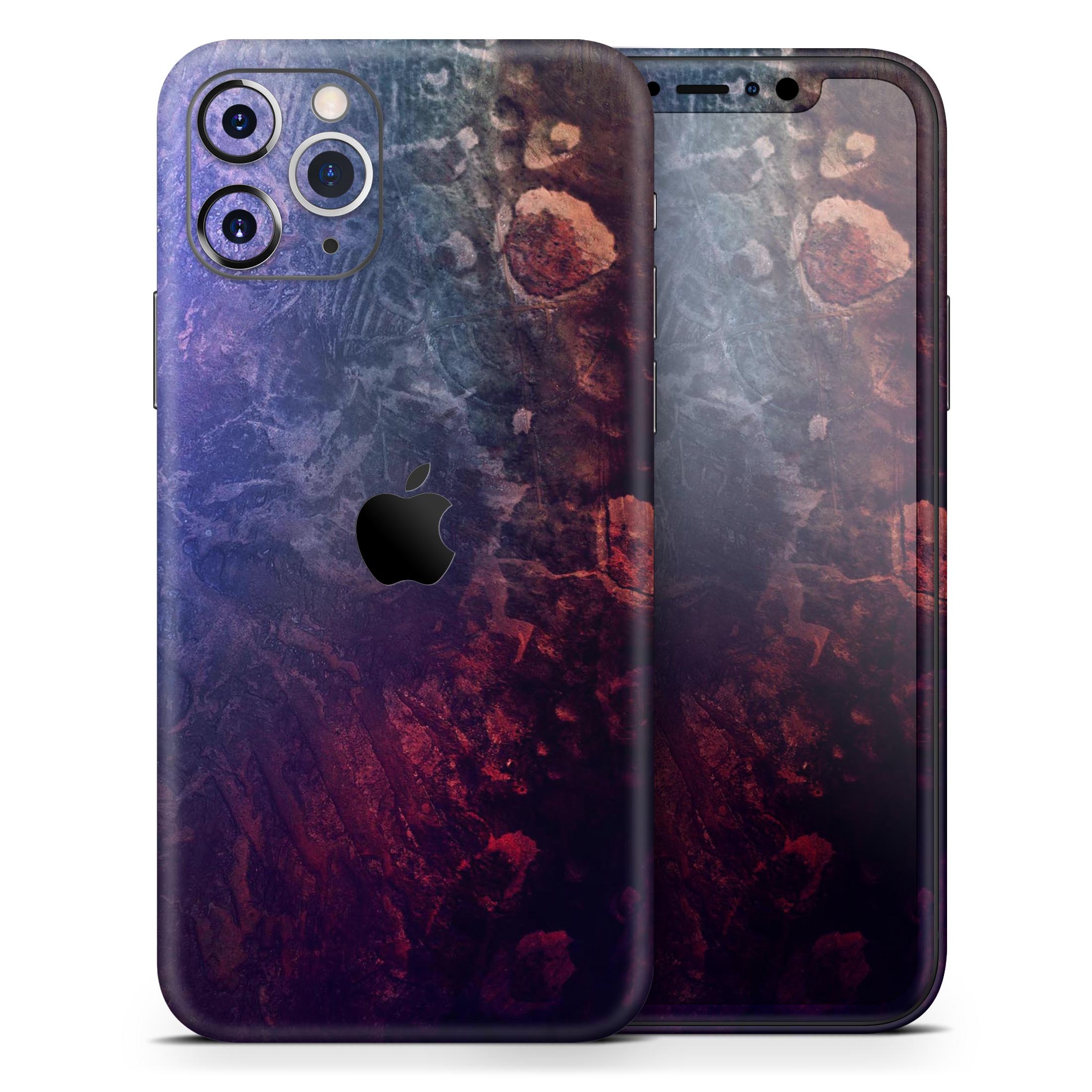 Abstract Fire & Ice V8 Skin-Kit for Apple iPhone 13, showcasing vibrant design and premium vinyl material.