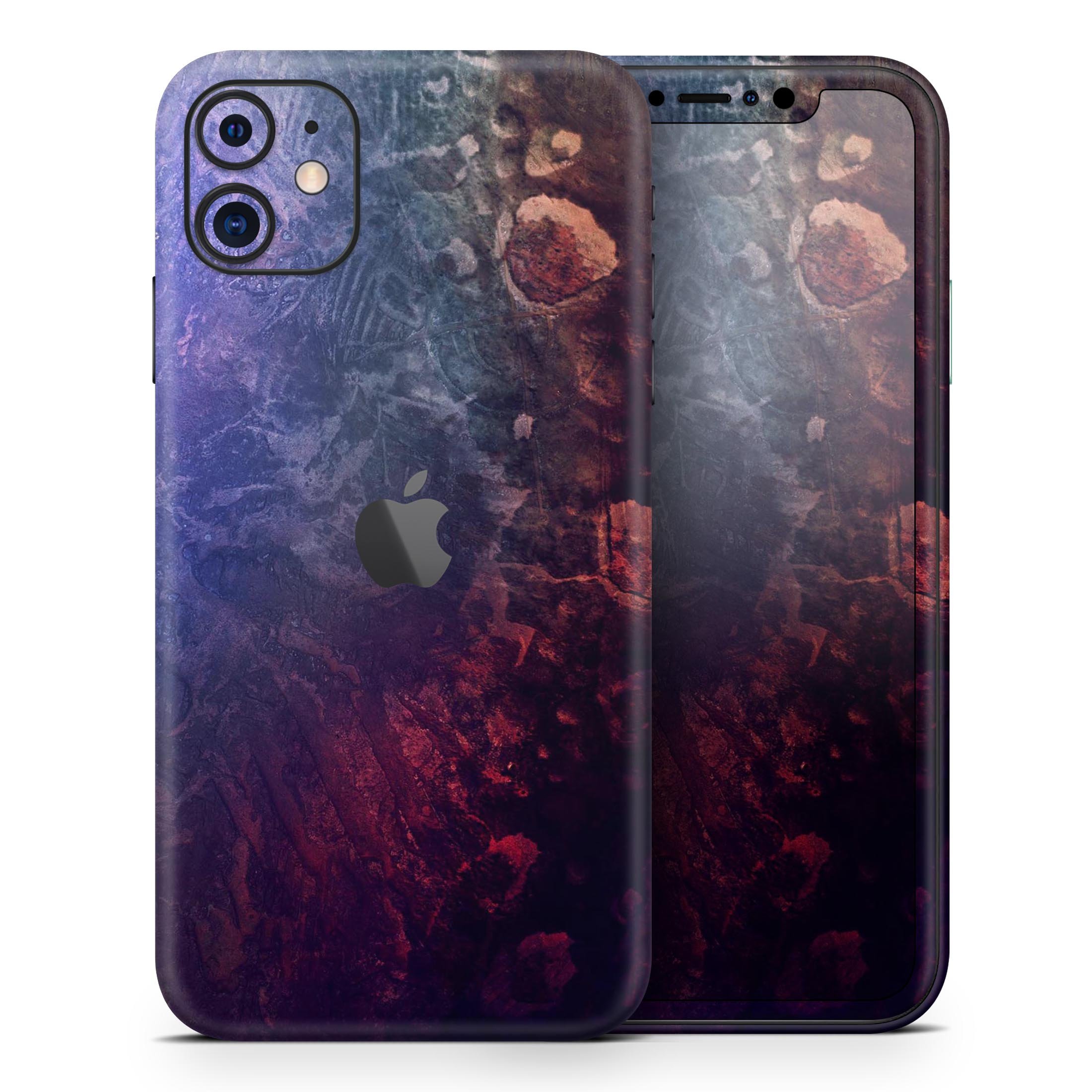 Abstract Fire & Ice V8 Skin-Kit for Apple iPhone 13, showcasing vibrant design and premium vinyl material.