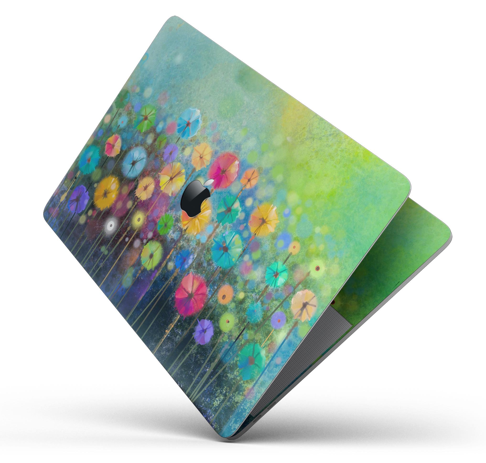 Abstract Flower Meadow Skin Decal Wrap Kit for Apple MacBook, showcasing vibrant floral design and premium vinyl material.