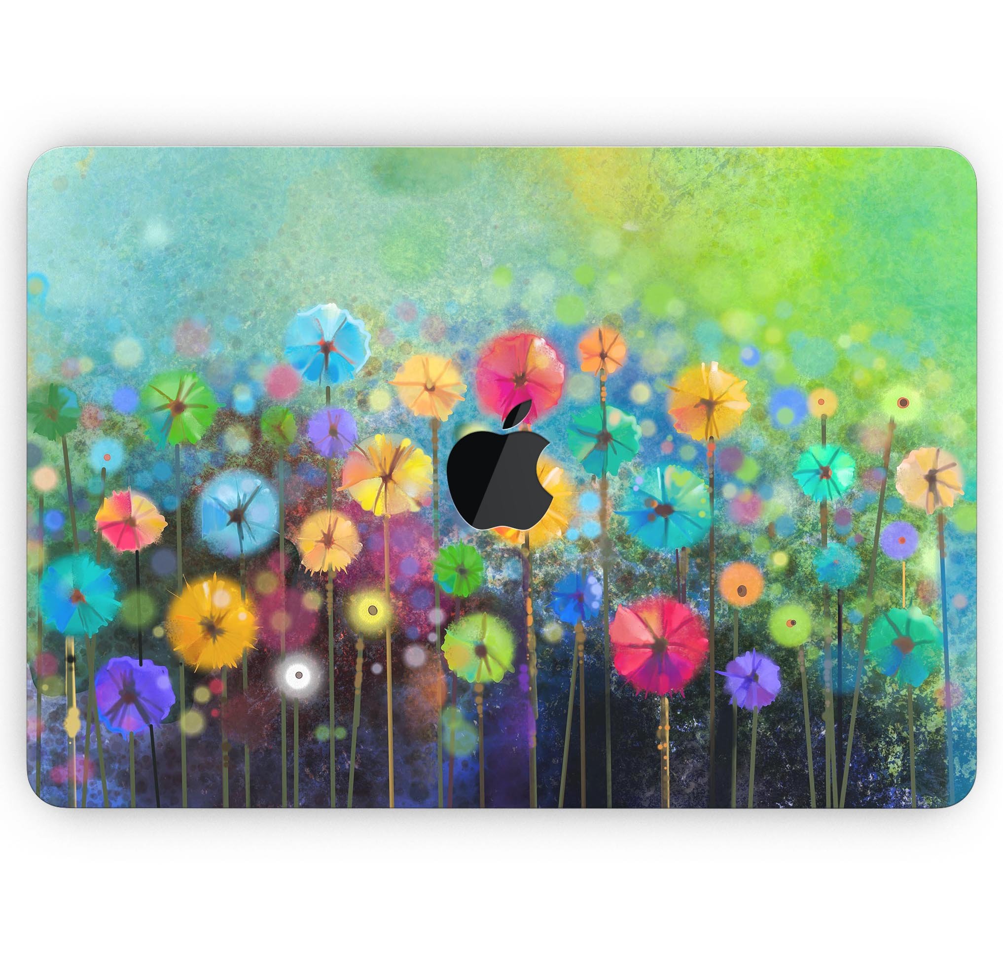 Abstract Flower Meadow Skin Decal Wrap Kit for Apple MacBook, showcasing vibrant floral design and premium vinyl material.