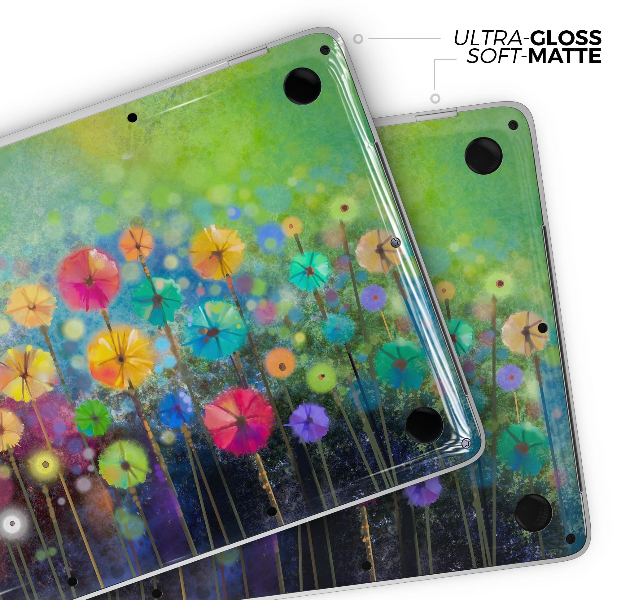 Abstract Flower Meadow Skin Decal Wrap Kit for Apple MacBook, showcasing vibrant floral design and premium vinyl material.