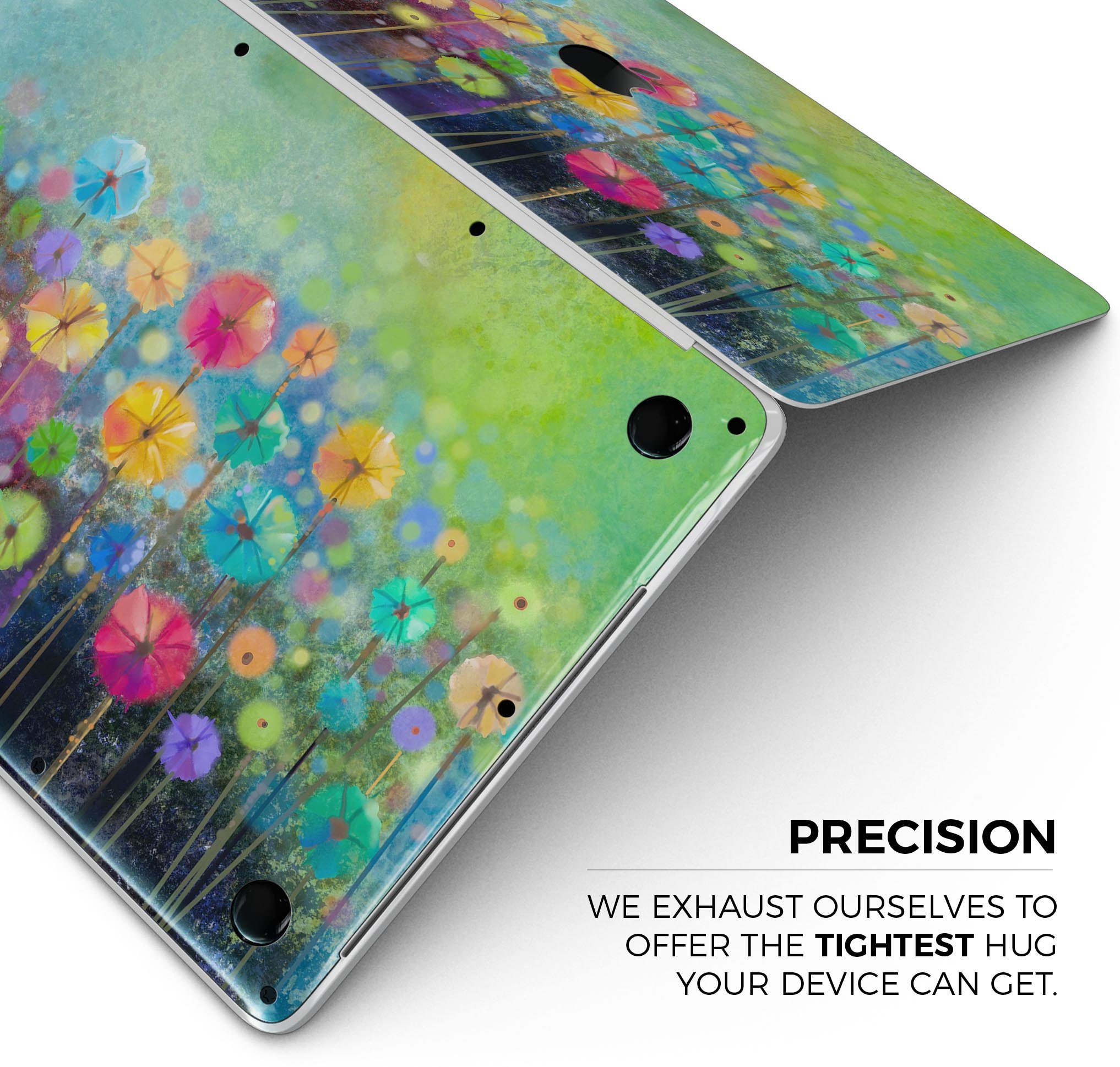 Abstract Flower Meadow Skin Decal Wrap Kit for Apple MacBook, showcasing vibrant floral design and premium vinyl material.