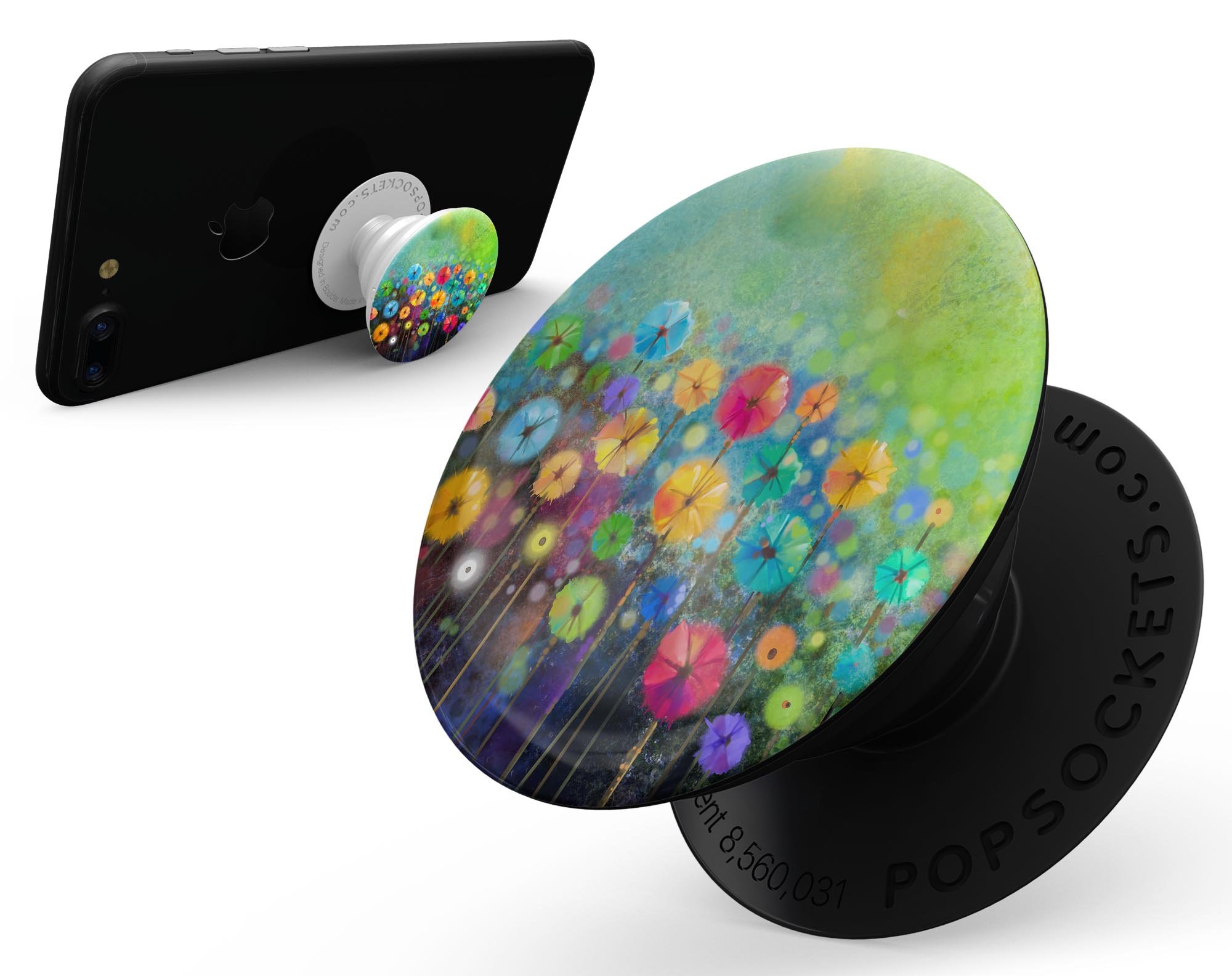 Abstract Flower Meadow Skin Kit for PopSockets, featuring a vibrant floral design on premium vinyl.