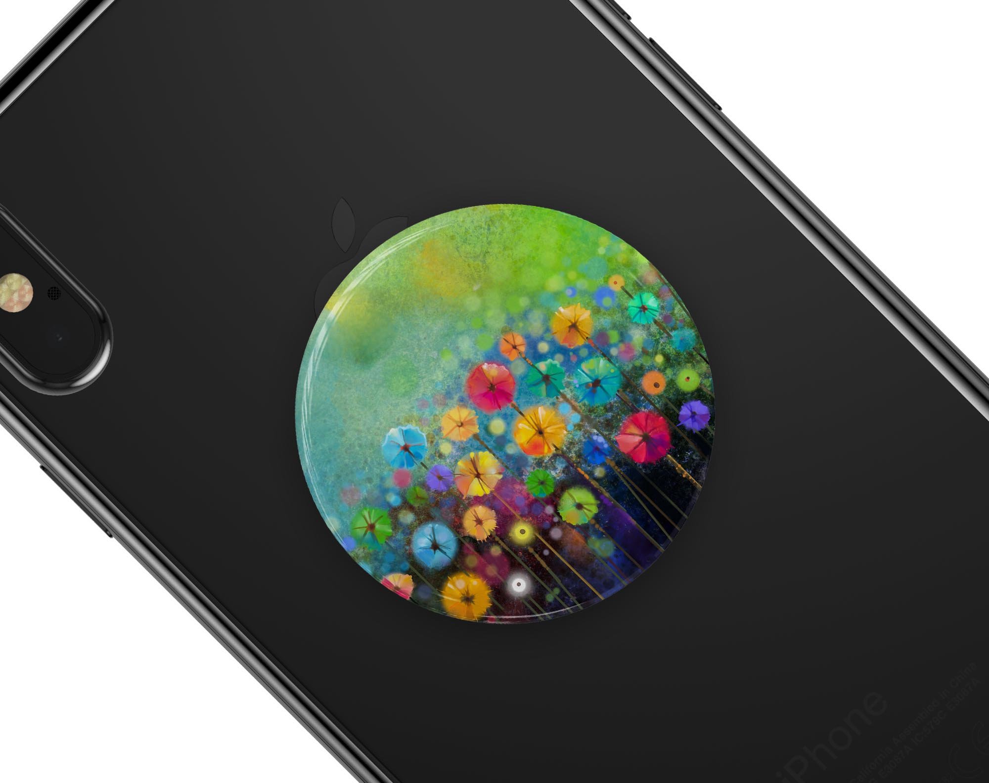 Abstract Flower Meadow Skin Kit for PopSockets, featuring a vibrant floral design on premium vinyl.