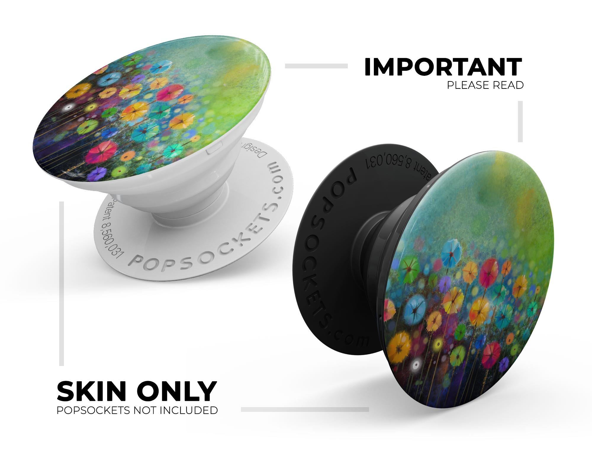 Abstract Flower Meadow Skin Kit for PopSockets, featuring a vibrant floral design on premium vinyl.