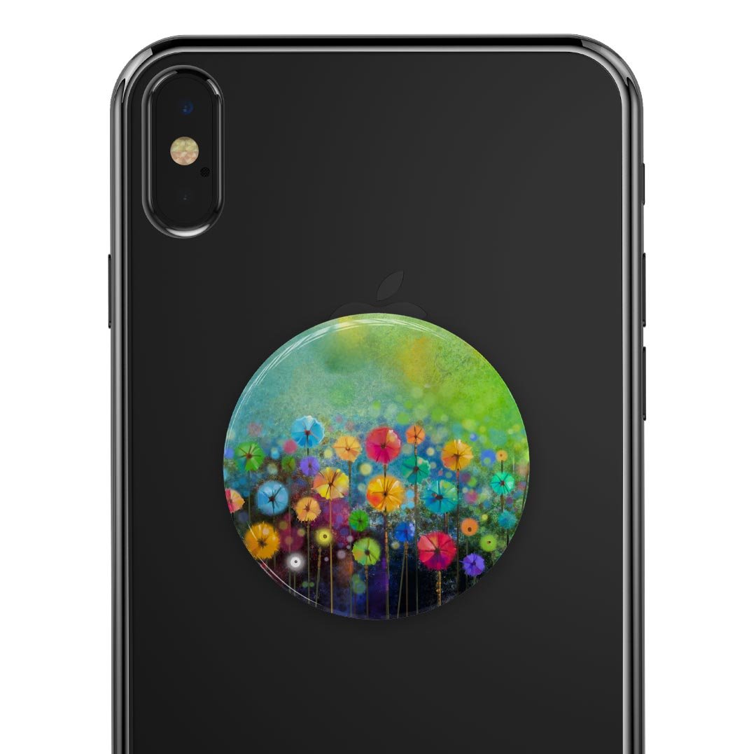 Abstract Flower Meadow Skin Kit for PopSockets, featuring a vibrant floral design on premium vinyl.