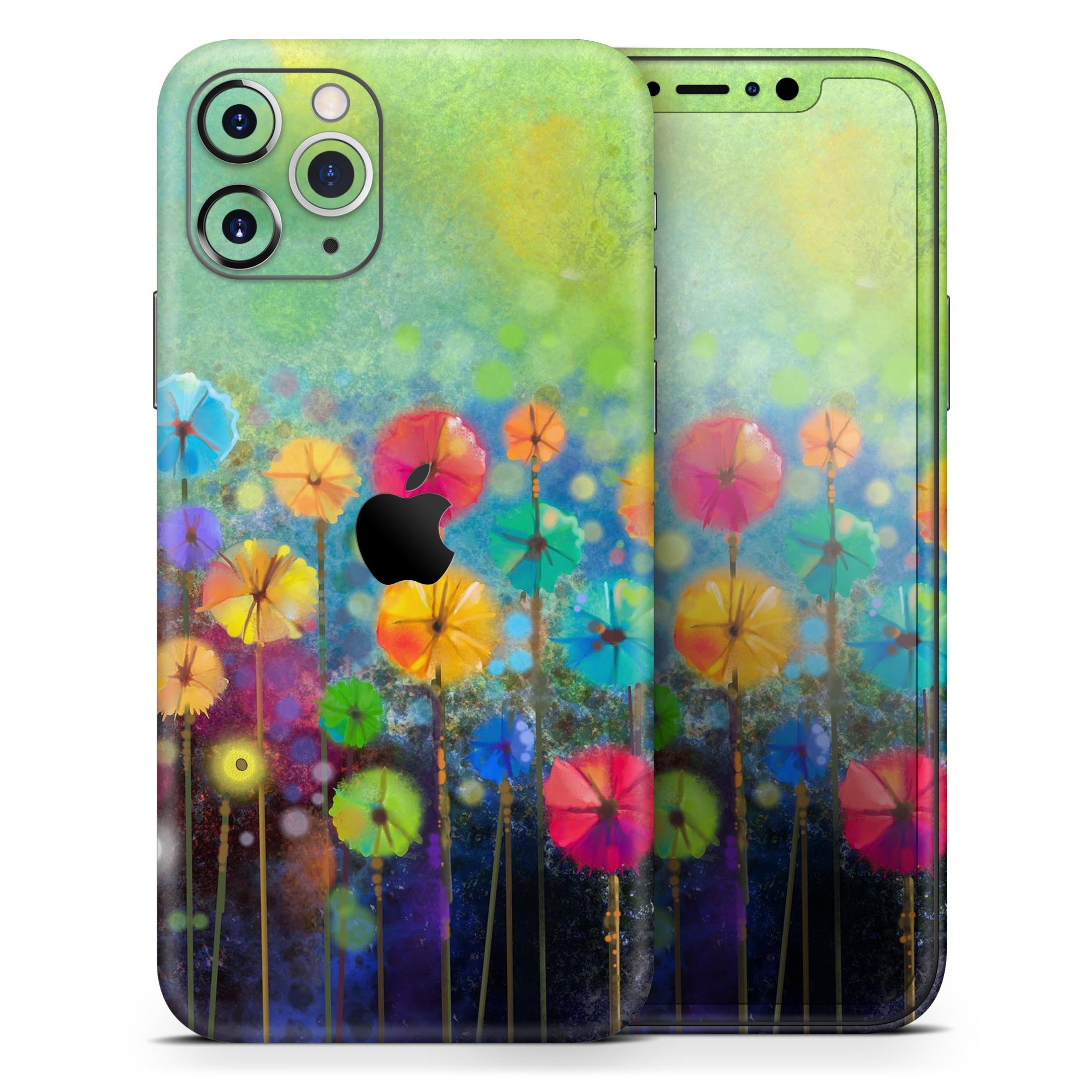 Abstract Flower Meadow Skin-Kit for Apple iPhone 13, featuring vibrant floral design on premium vinyl.