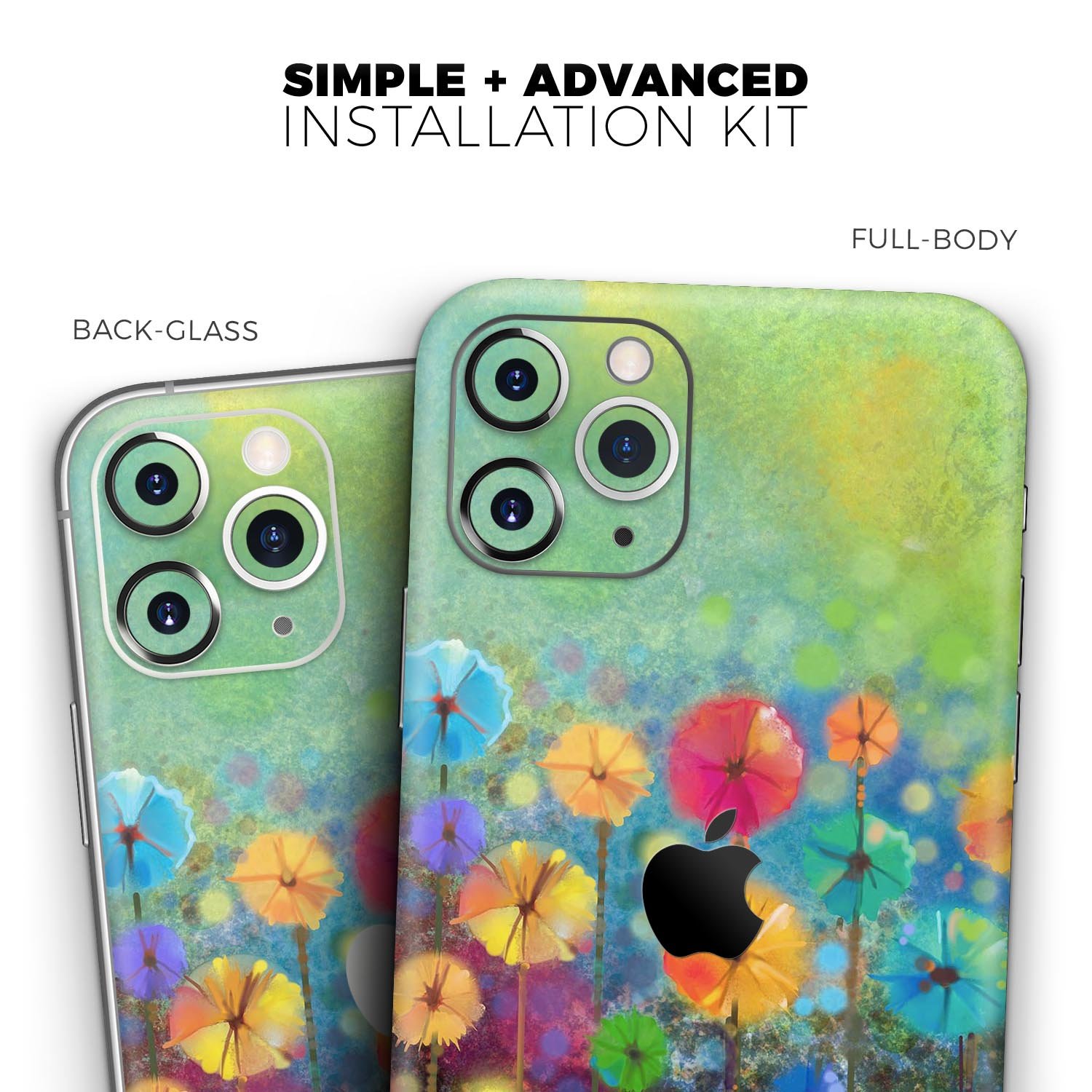 Abstract Flower Meadow Skin-Kit for Apple iPhone 13, featuring vibrant floral design on premium vinyl.