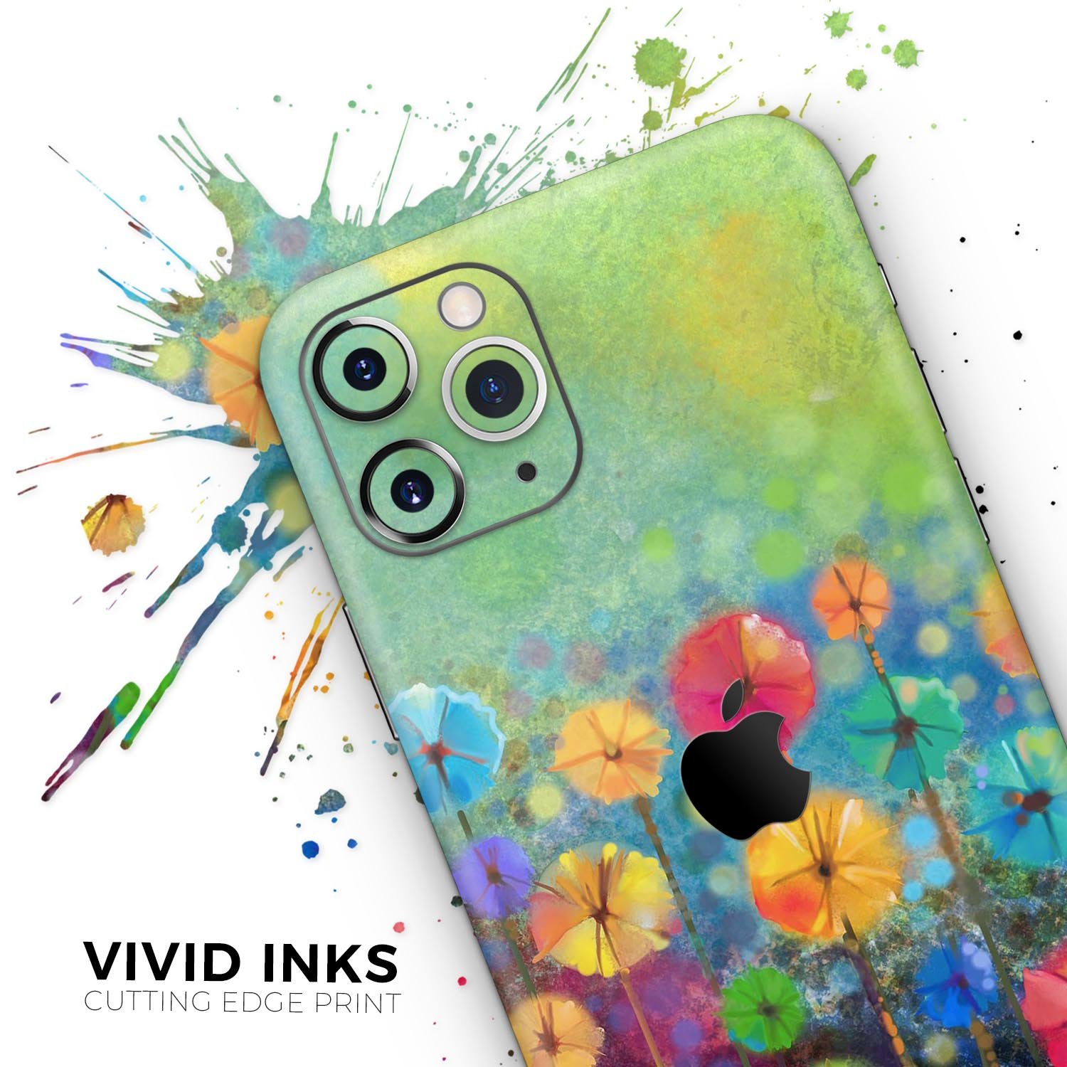 Abstract Flower Meadow Skin-Kit for Apple iPhone 13, featuring vibrant floral design on premium vinyl.