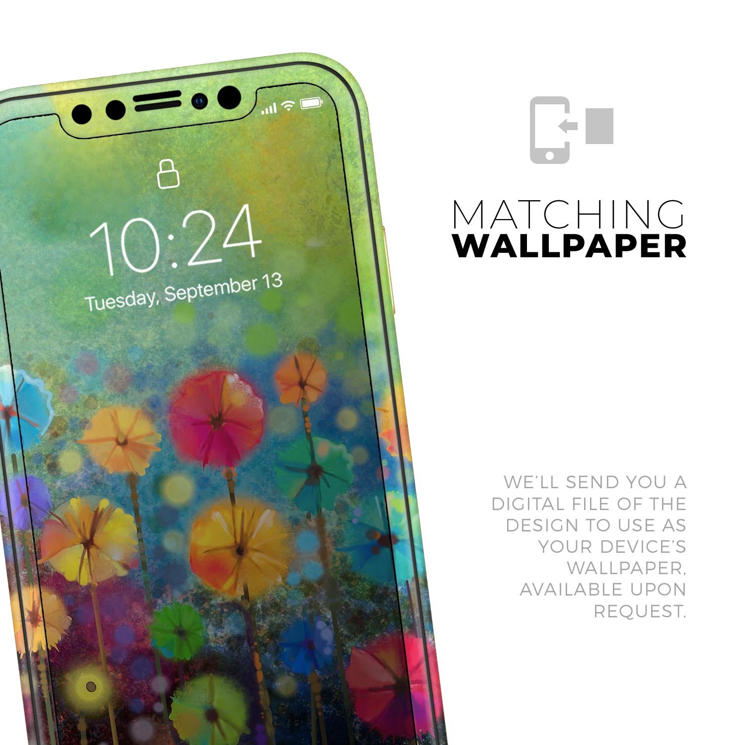 Abstract Flower Meadow Skin-Kit for Apple iPhone 13, featuring vibrant floral design on premium vinyl.