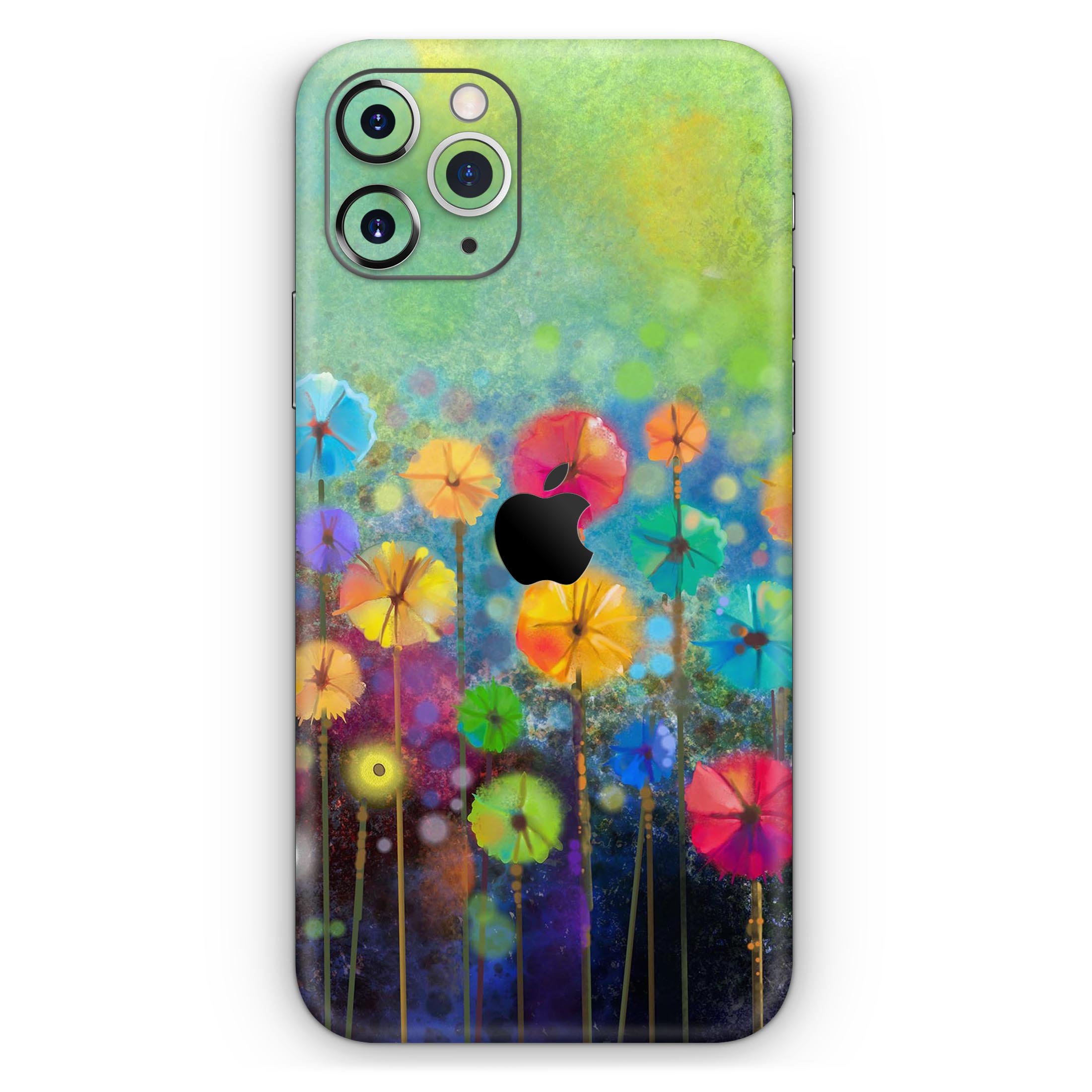 Abstract Flower Meadow Skin-Kit for Apple iPhone 13, featuring vibrant floral design on premium vinyl.