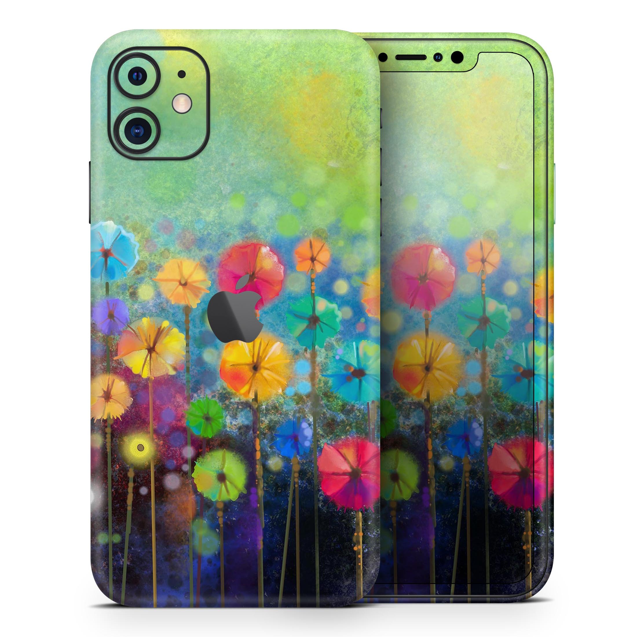 Abstract Flower Meadow Skin-Kit for Apple iPhone 13, featuring vibrant floral design on premium vinyl.