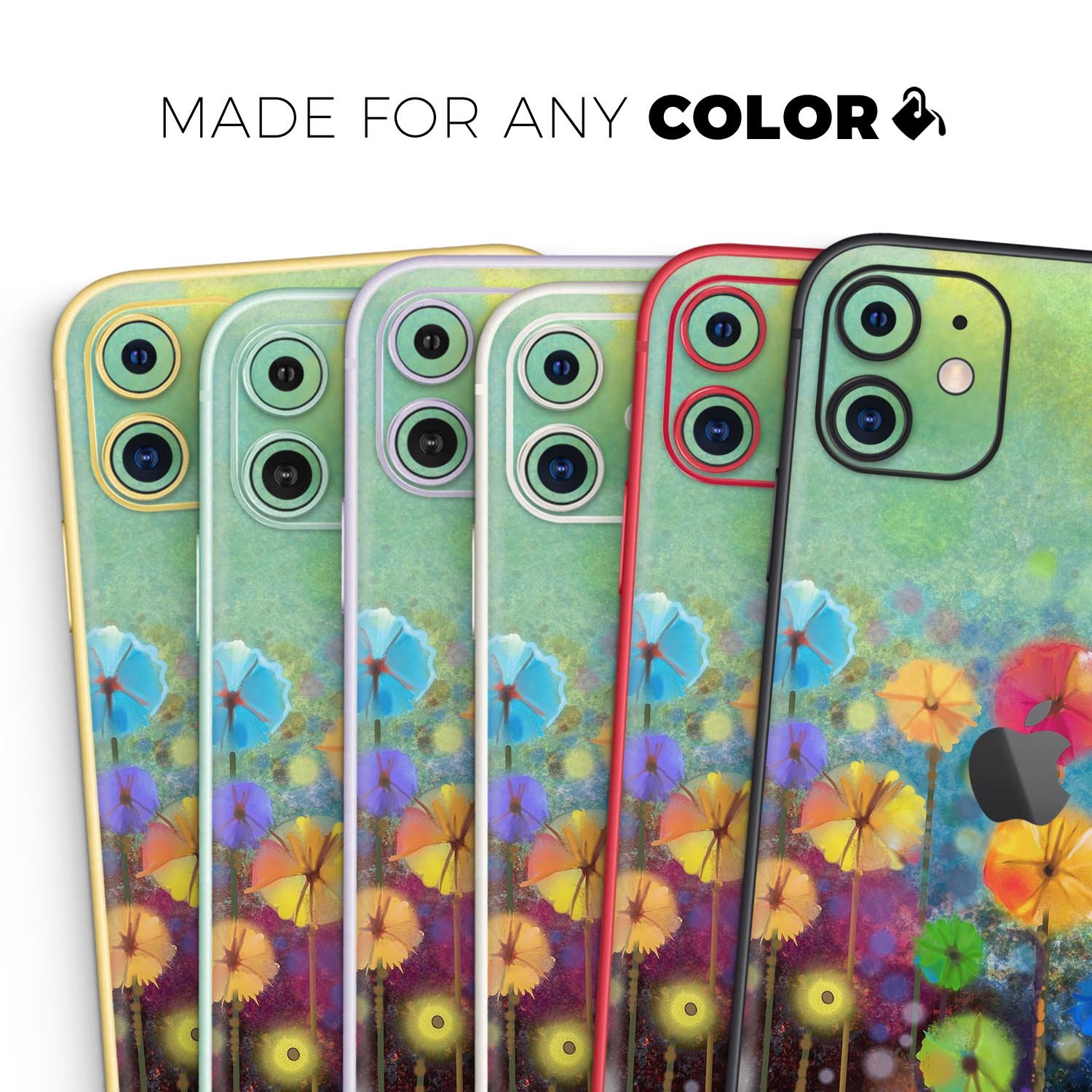 Abstract Flower Meadow Skin-Kit for Apple iPhone 13, featuring vibrant floral design on premium vinyl.